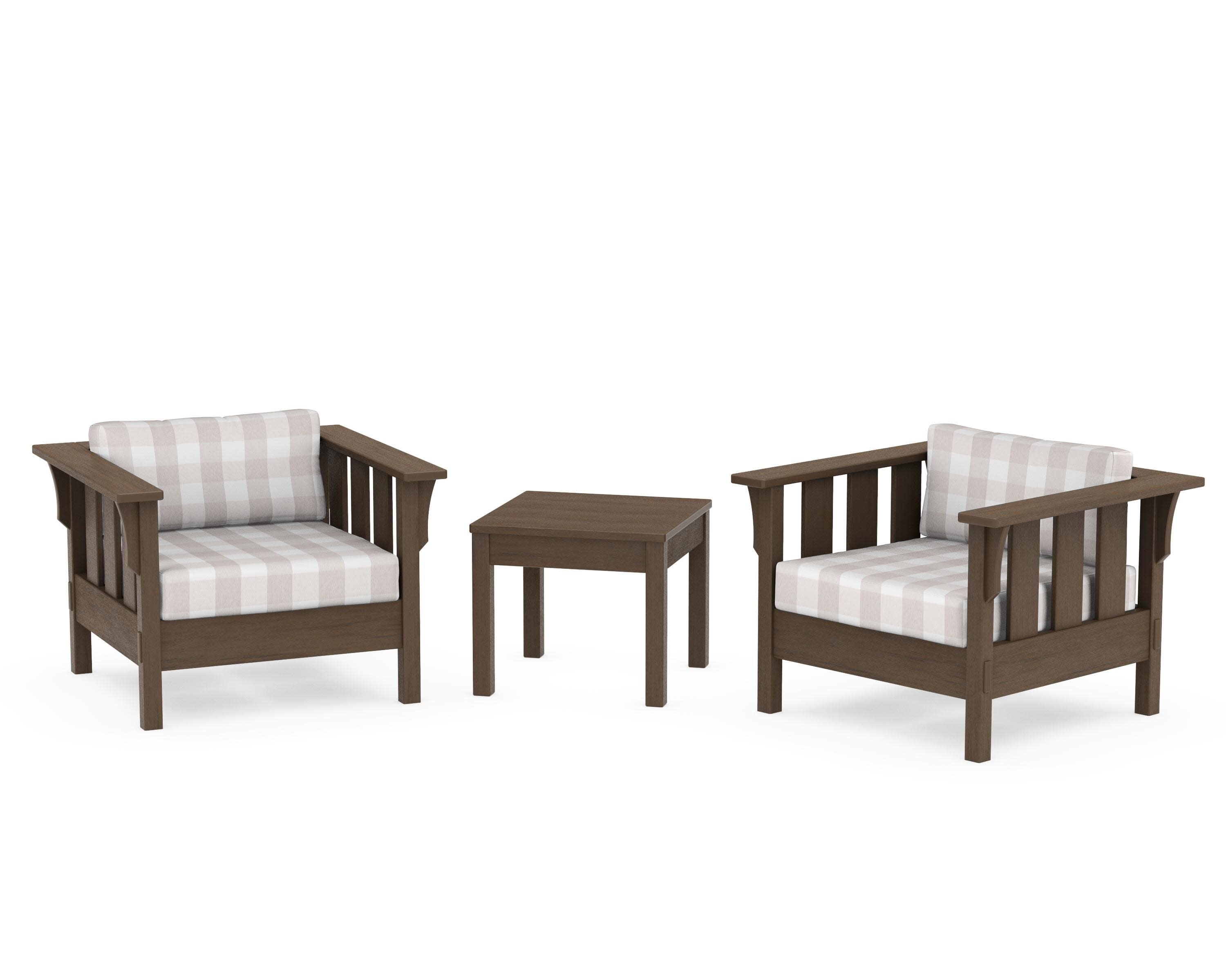 Acadia 3-Piece Deep Seating Set in Kona / Buffalo Plaid Dune Burlap