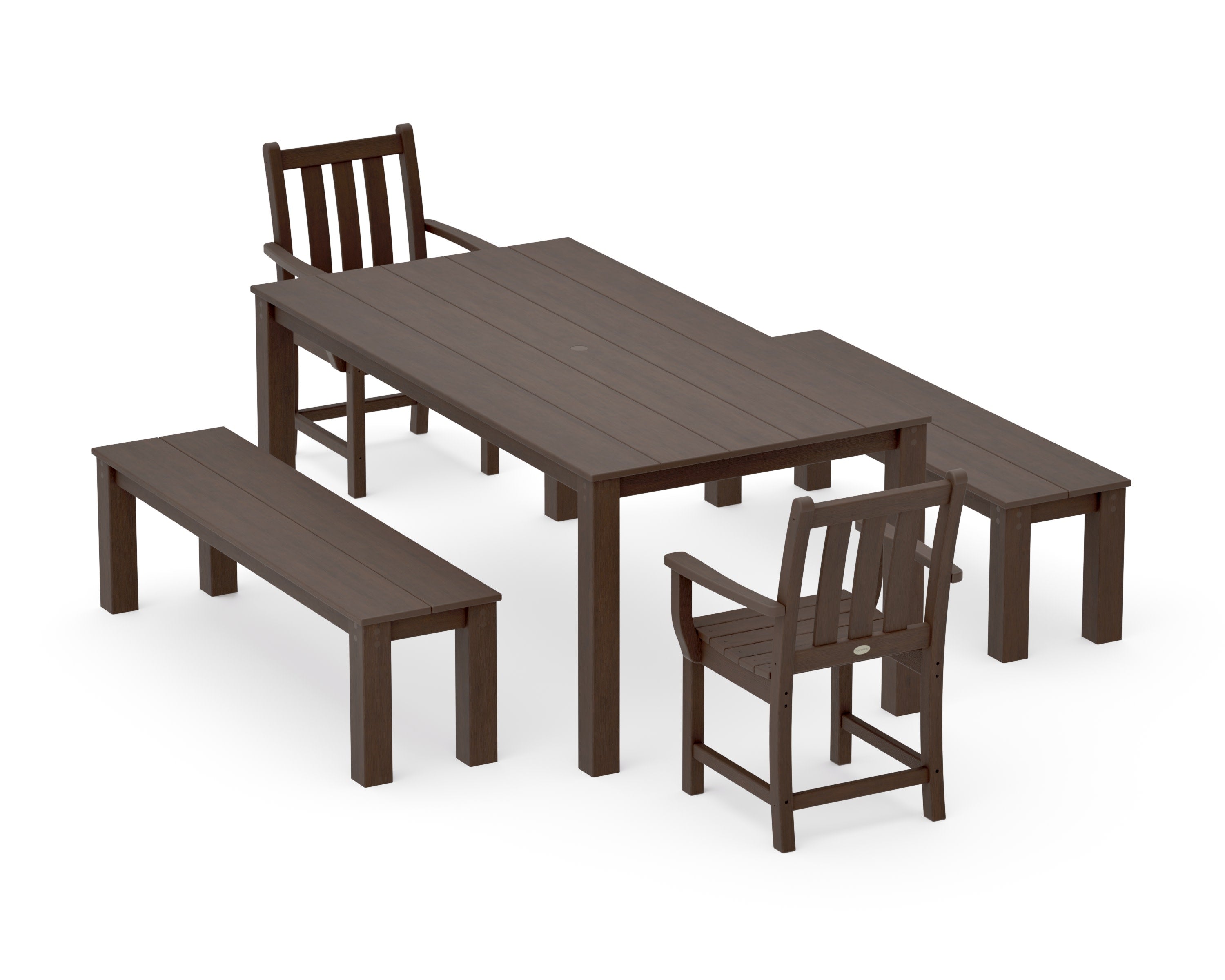 Traditional Garden 5-Piece Parsons Dining Set with Benches in Kona