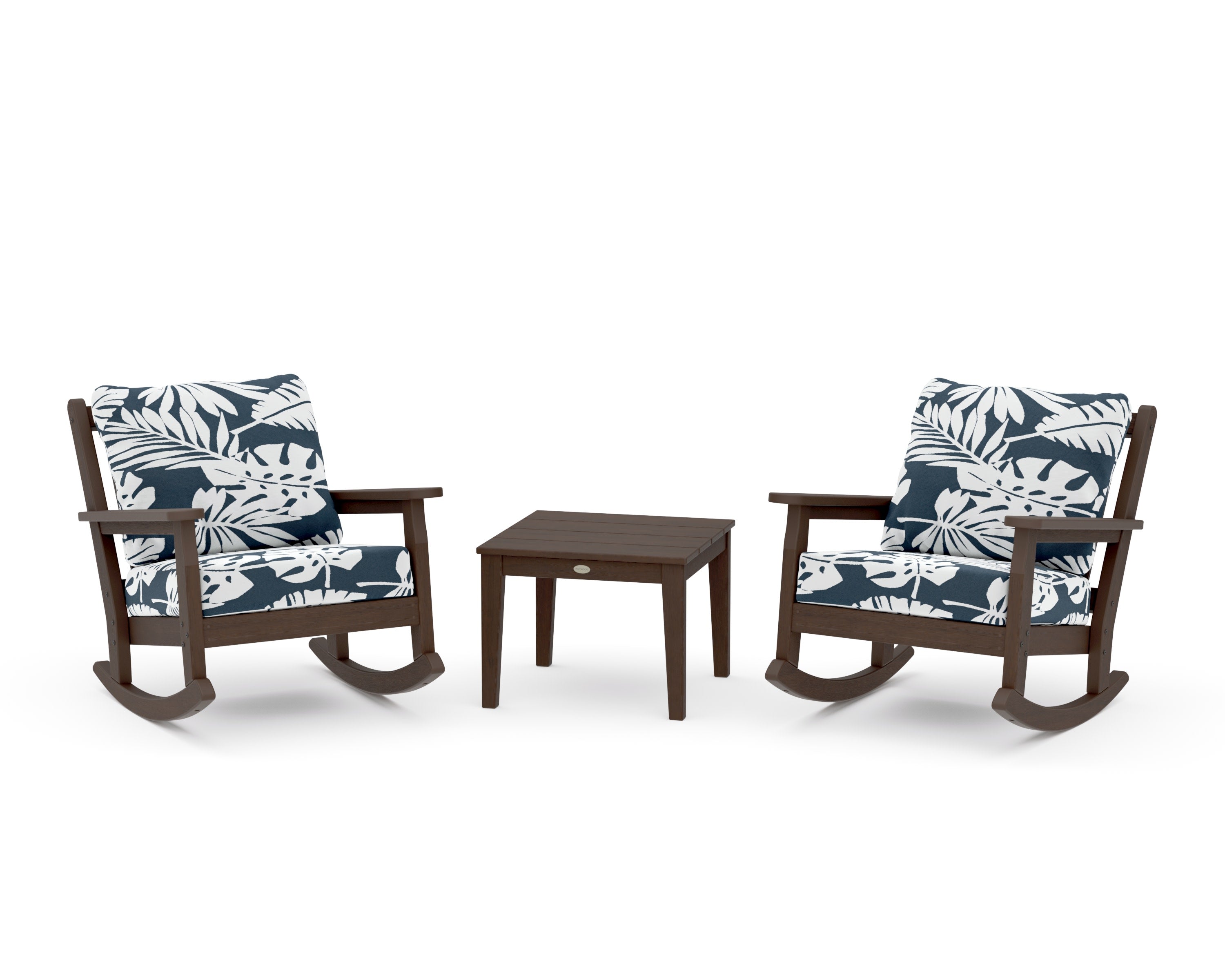 Chippendale 3-Piece Deep Seating Rocker Set in Kona / Leaf Marine Indigo
