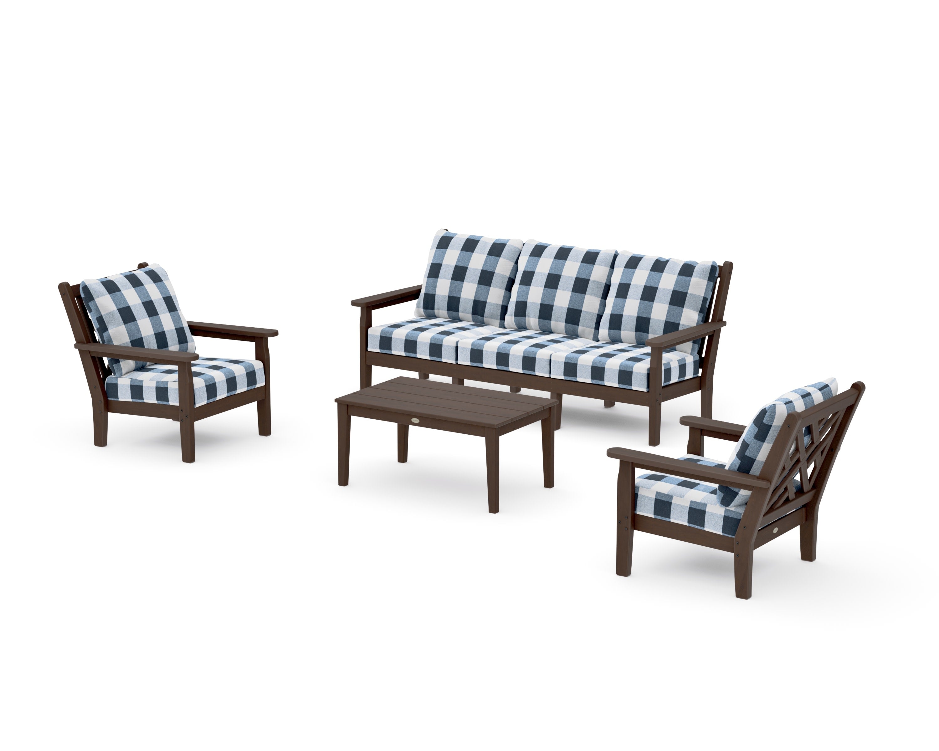 Chippendale 4-Piece Deep Seating Set with Sofa in Kona / Buffalo Plaid Marine Indigo