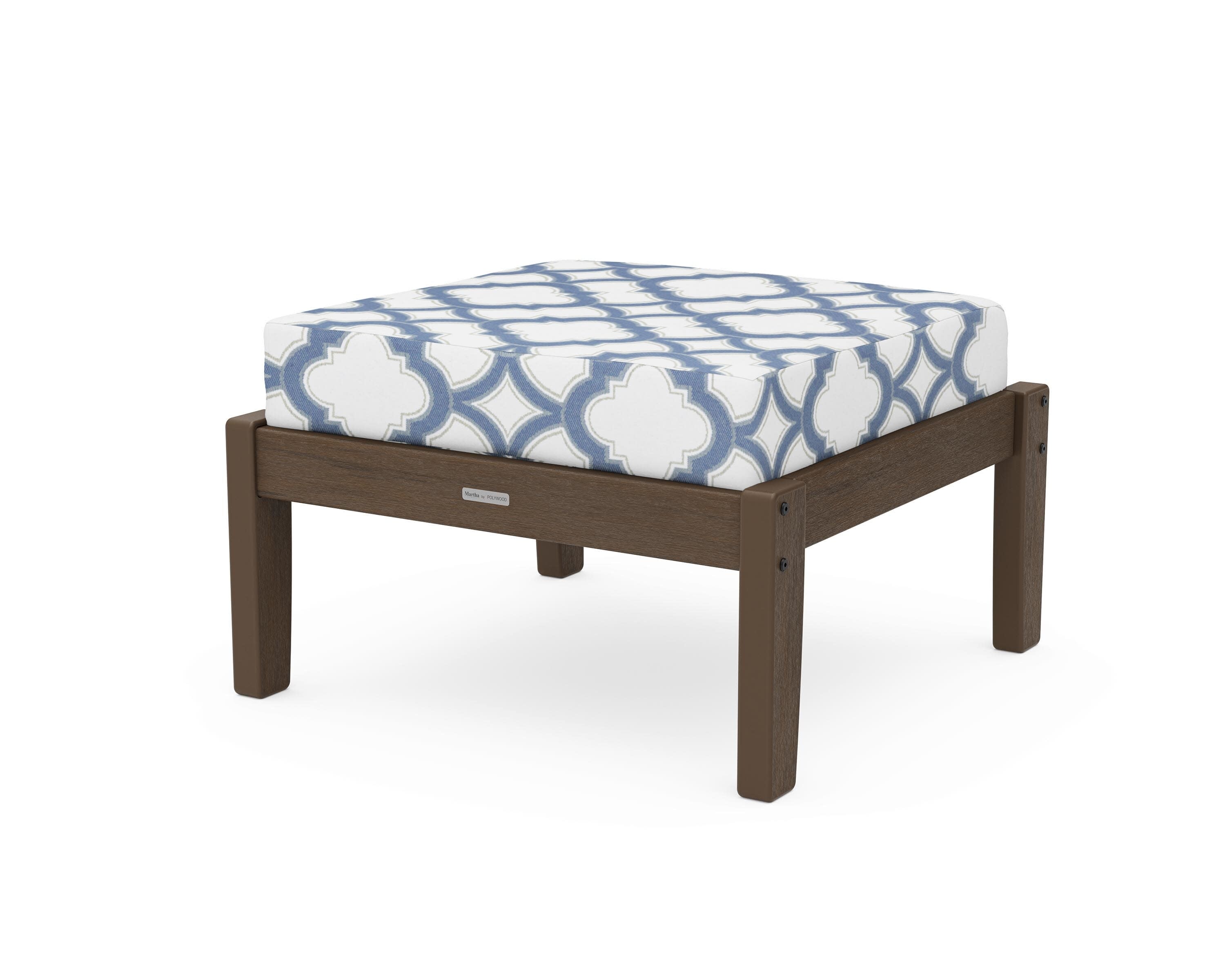 Chinoiserie Deep Seating Ottoman in Kona / Trellis Sky Blue