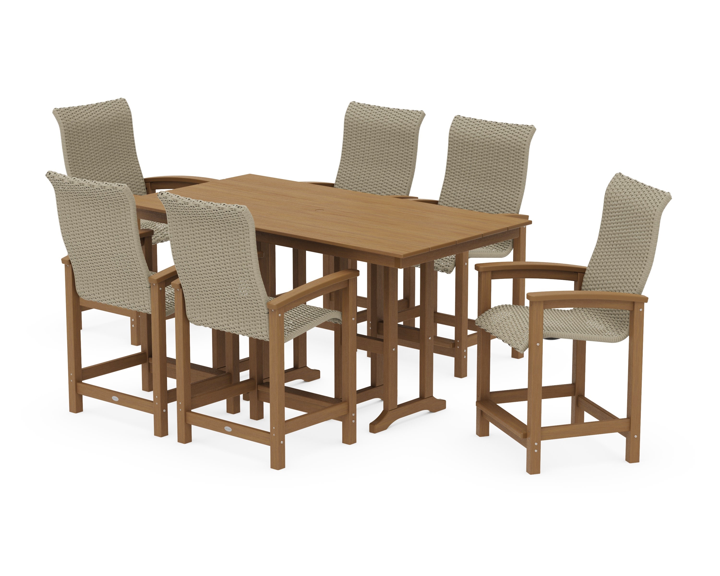 Coastal Woven High-Back Arm Chair 7-Piece Farmhouse Counter Set in Natural / Dune Grass