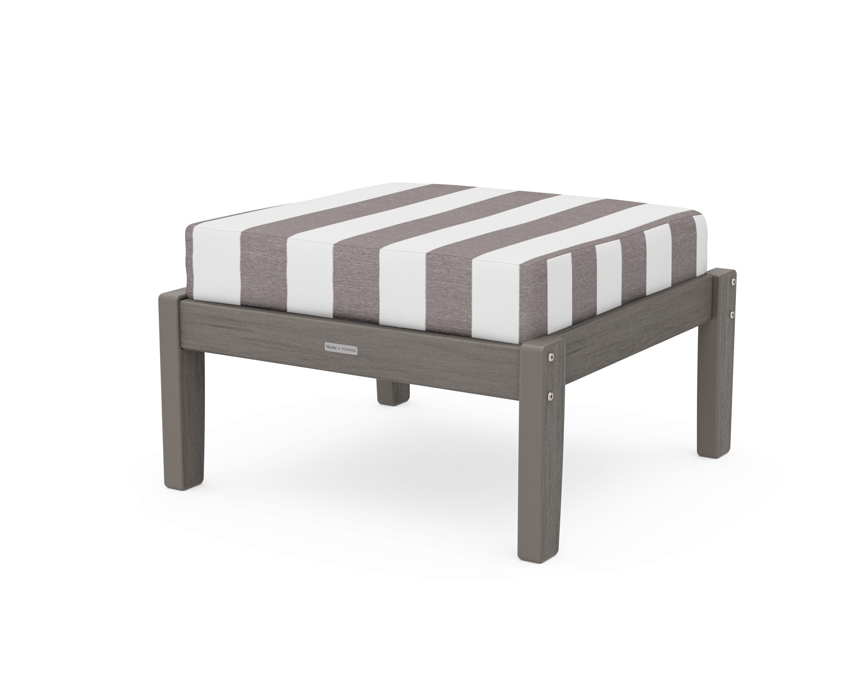 Chinoiserie Deep Seating Ottoman in Driftwood / Cabana Stripe Grey Mist