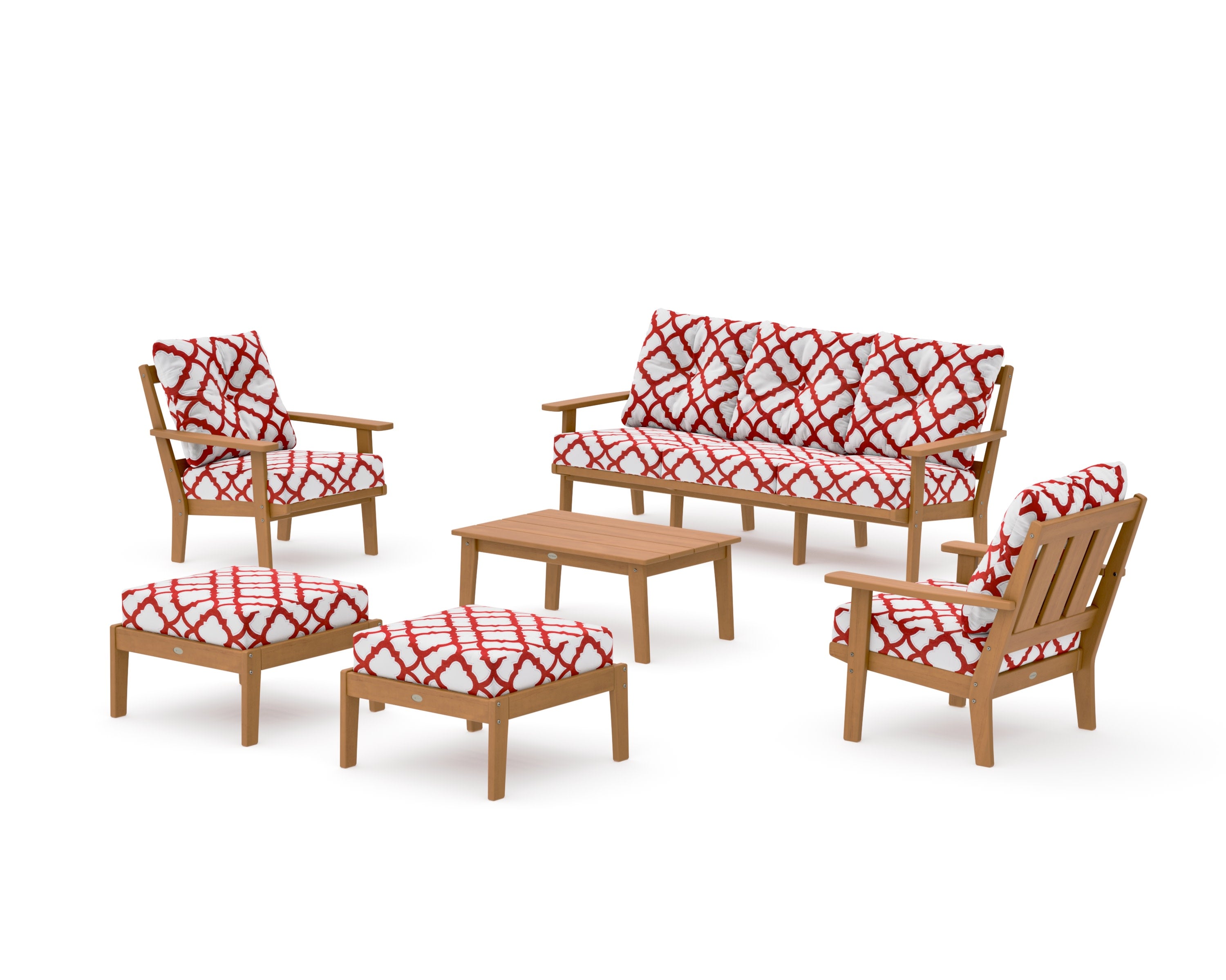 Oxford 6-Piece Lounge Sofa Set in Natural / Trellis Crimson