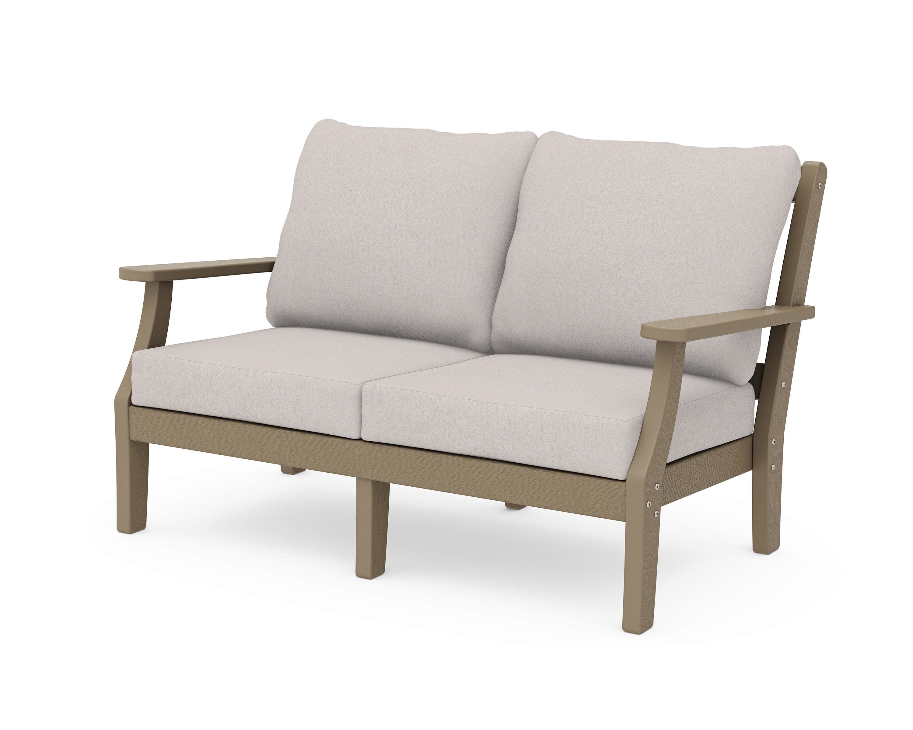 Chinoiserie Deep Seating Loveseat in Vintage Sahara / Dune Burlap