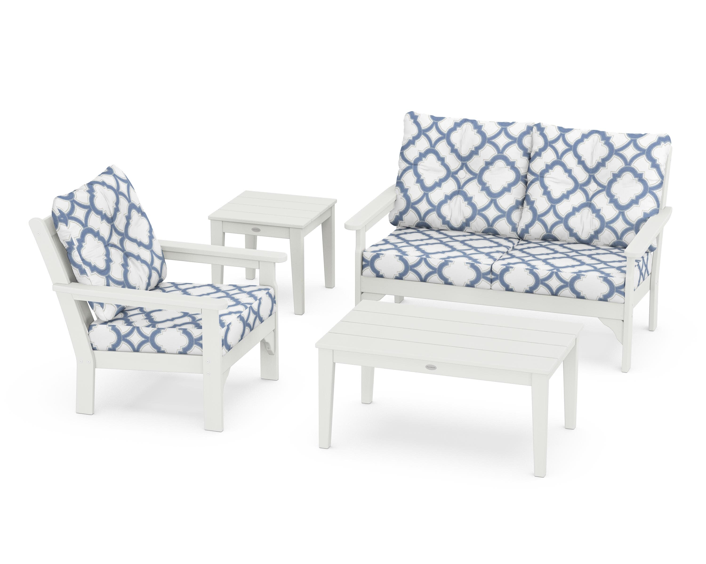 Vineyard 4-Piece Deep Seating Set in Vintage White / Trellis Sky Blue