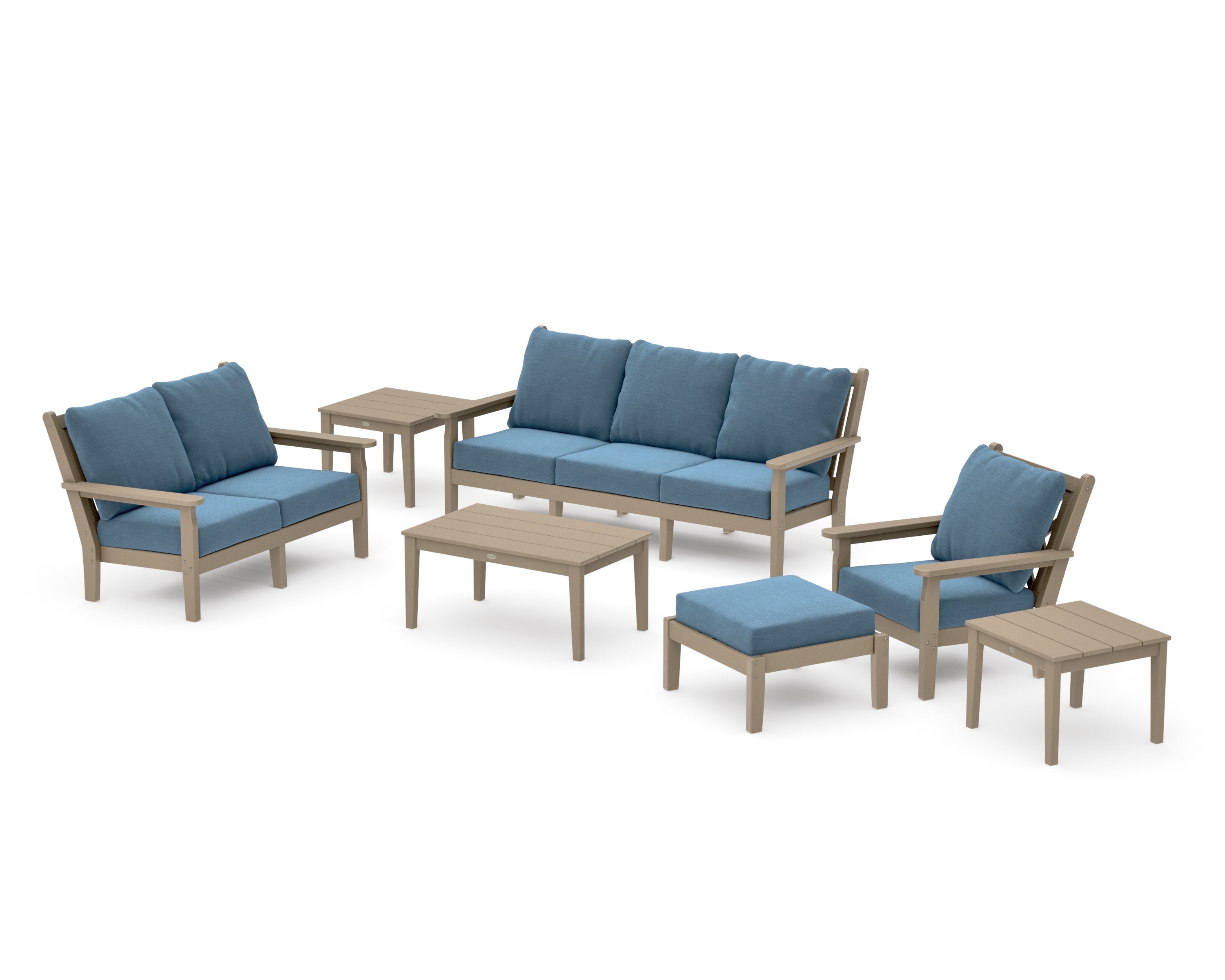 Chippendale 7-Piece Deep Seating Set in Vintage Sahara / Sky Blue