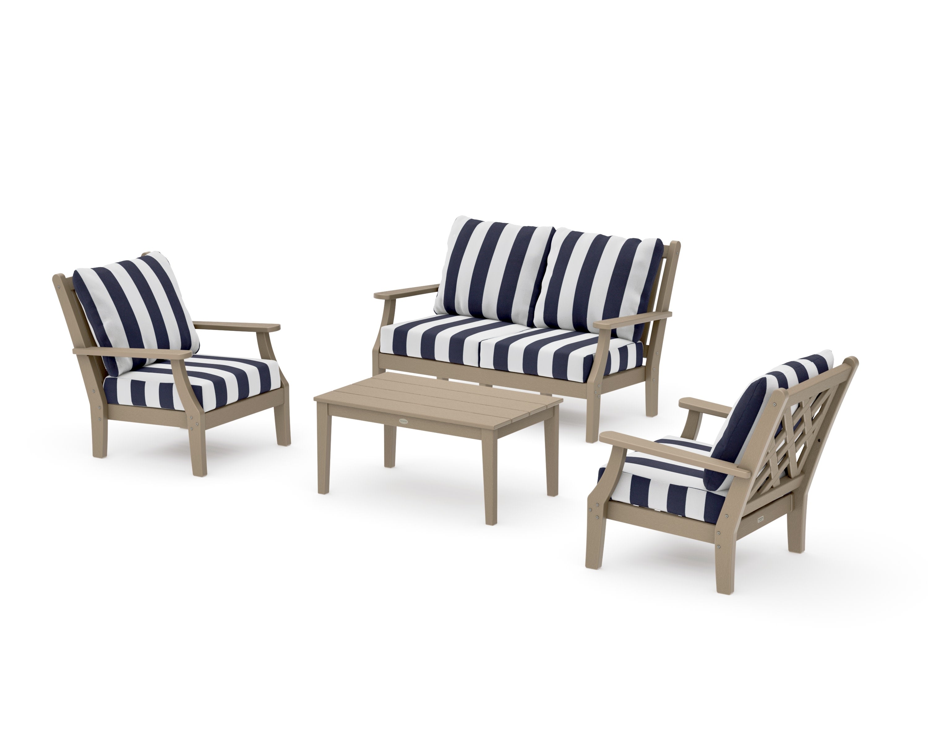 Wovendale 4-Piece Deep Seating Set with Loveseat in Vintage Sahara / Cabana Stripe Navy