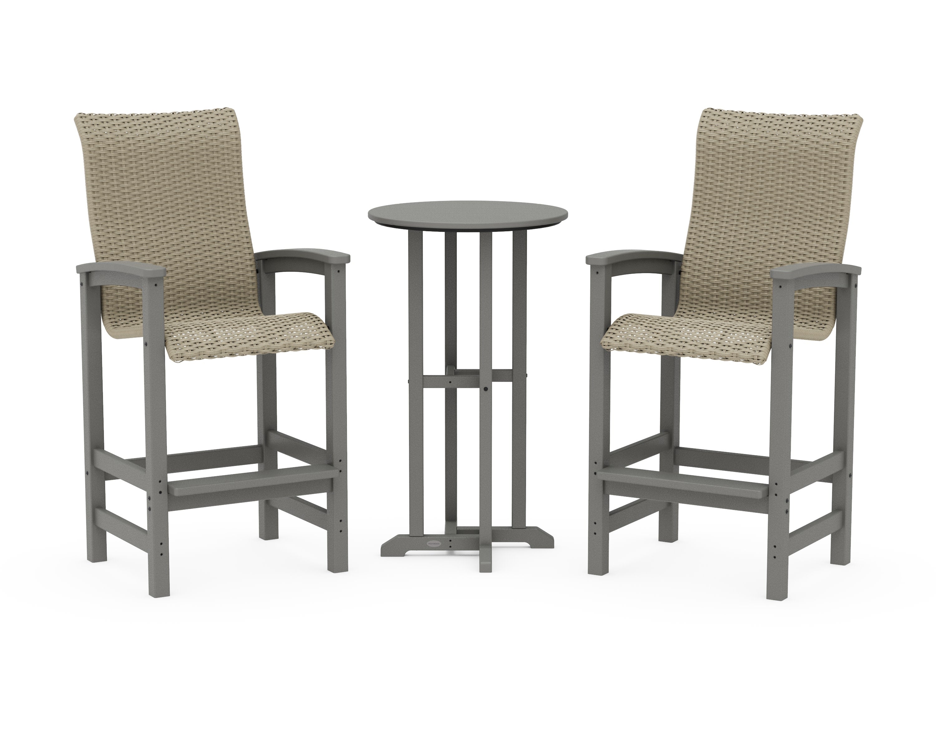 Coastal Woven High-Back 3-Piece Farmhouse Bar Set in Slate Grey / Dune Grass