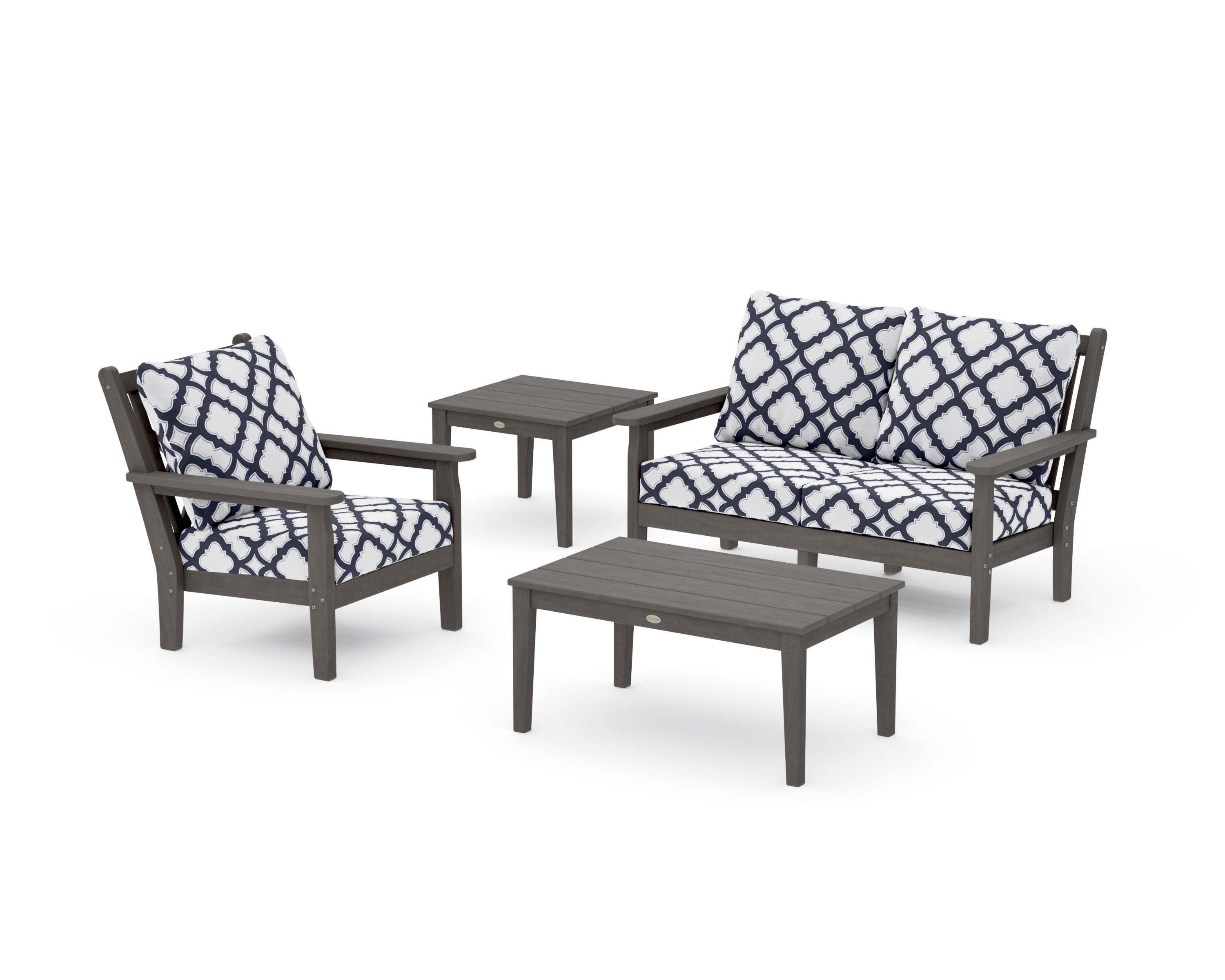 Chippendale 4-Piece Deep Seating Set in Driftwood / Trellis Navy