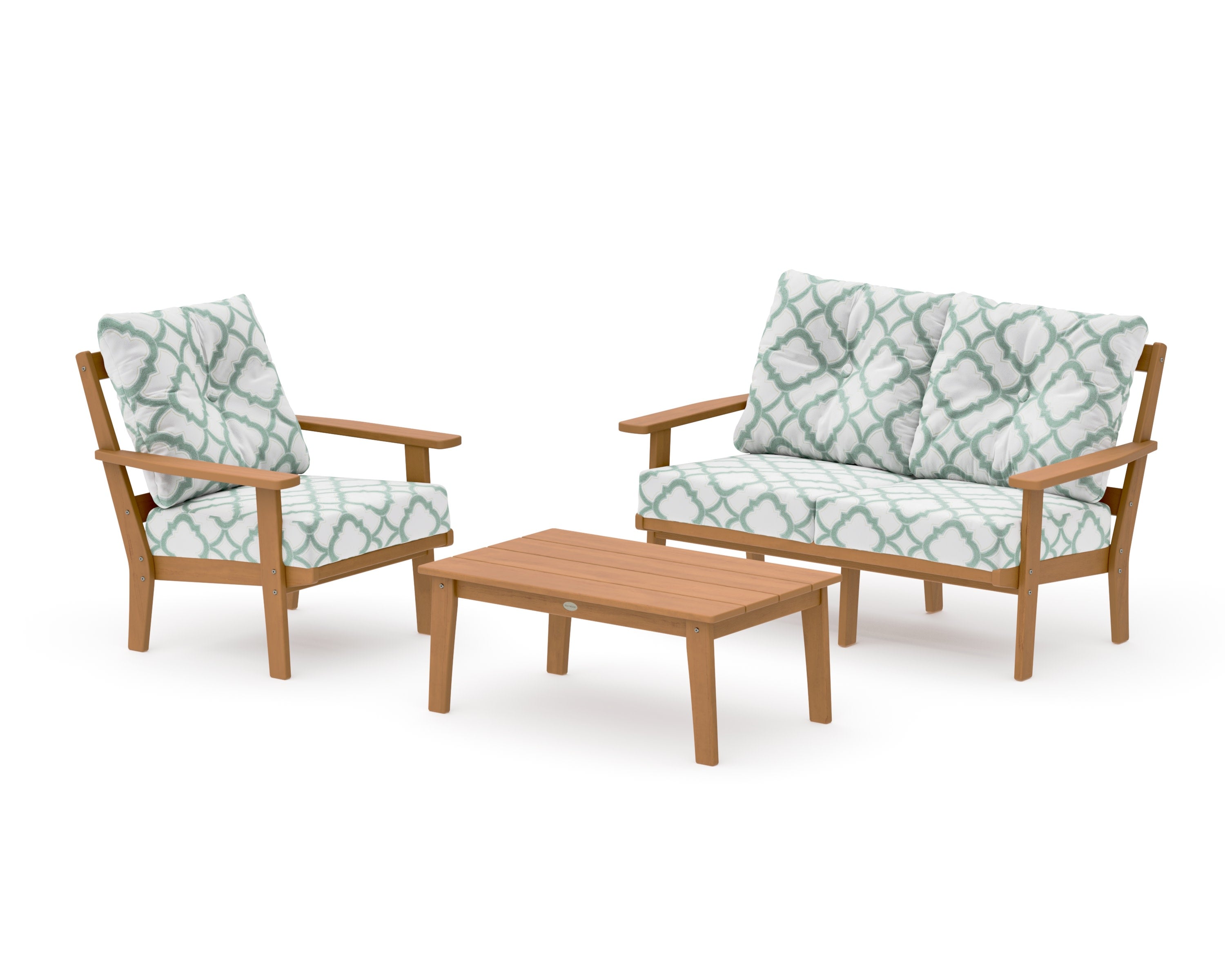 Oxford 3-Piece Deep Seating Set with Loveseat in Natural / Trellis Glacier Spa