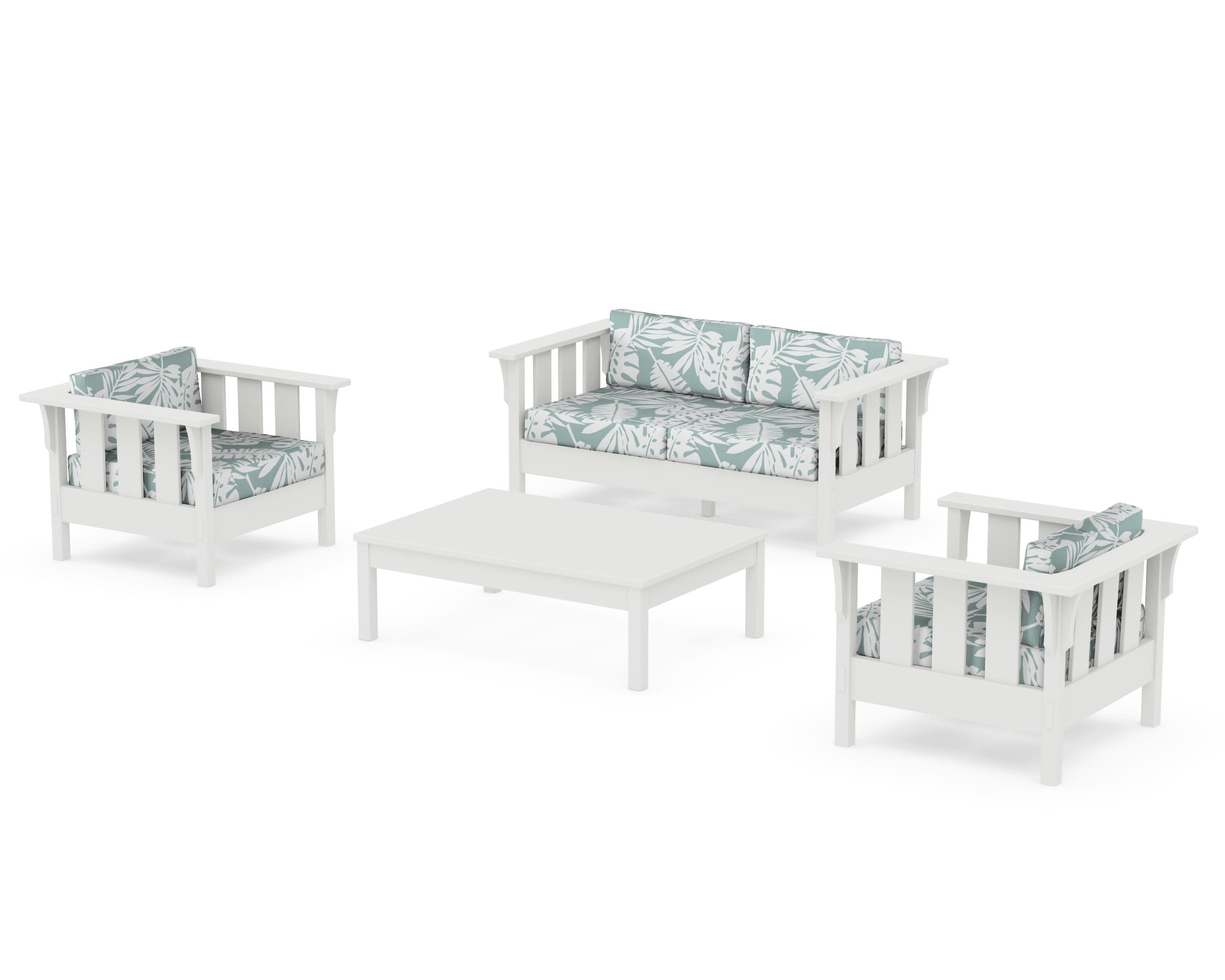 Acadia 4-Piece Deep Seating Set with Loveseat in Vintage White / Leaf Glacier Spa