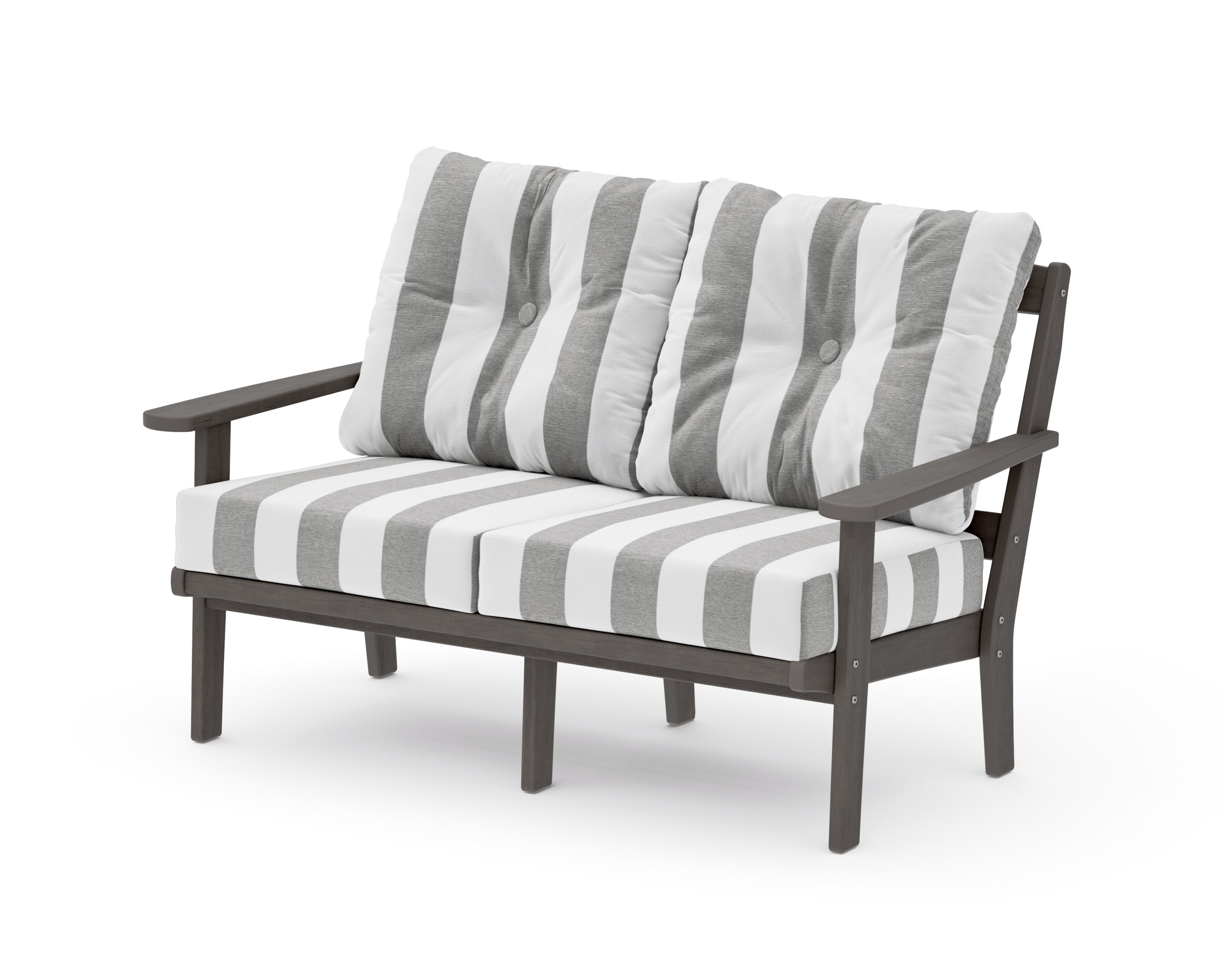 Mission Deep SeatingLoveseat in Driftwood / Cabana Stripe Grey Mist