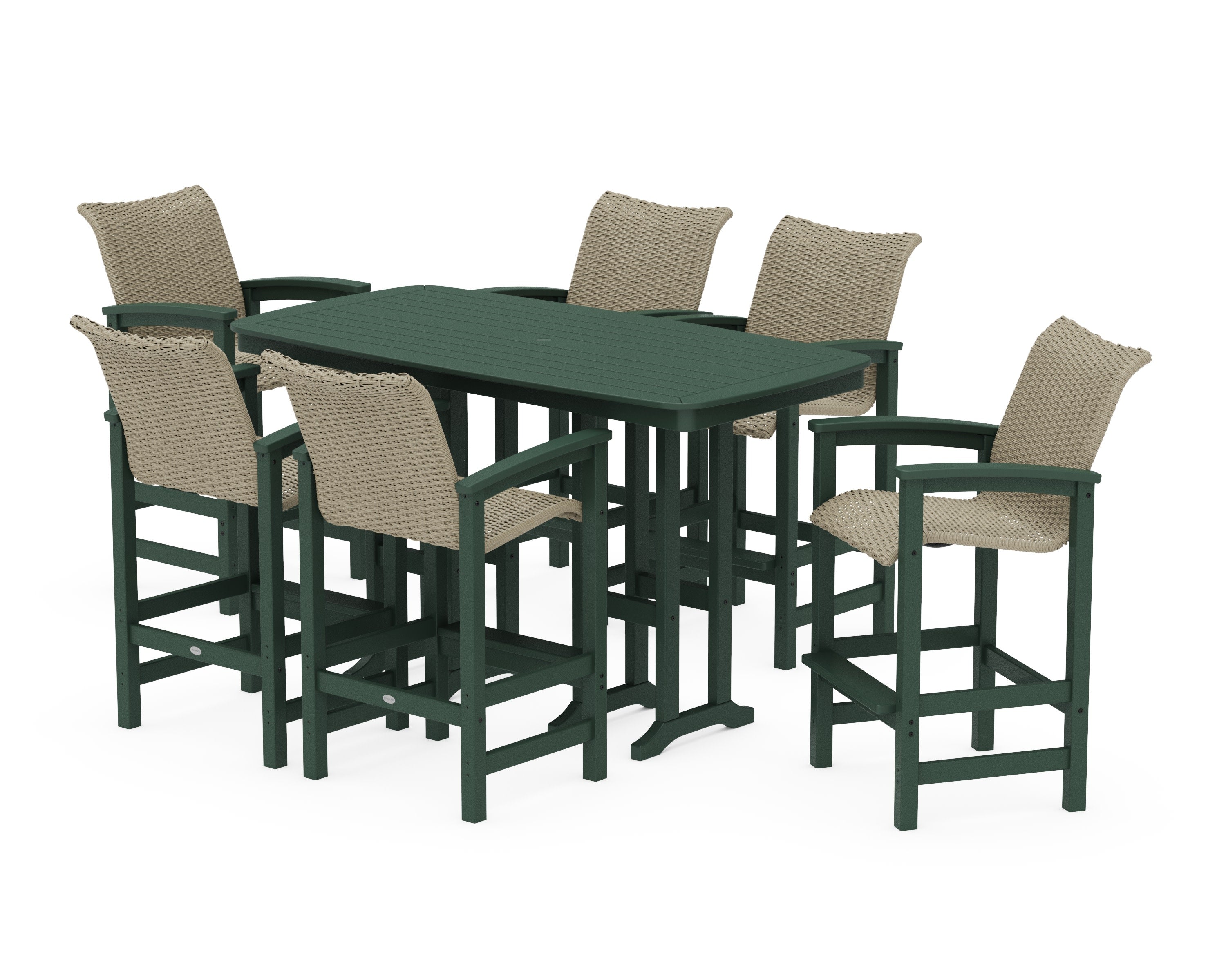 Coastal Woven Arm Chair 7-Piece Bar Set in Green / Dune Grass