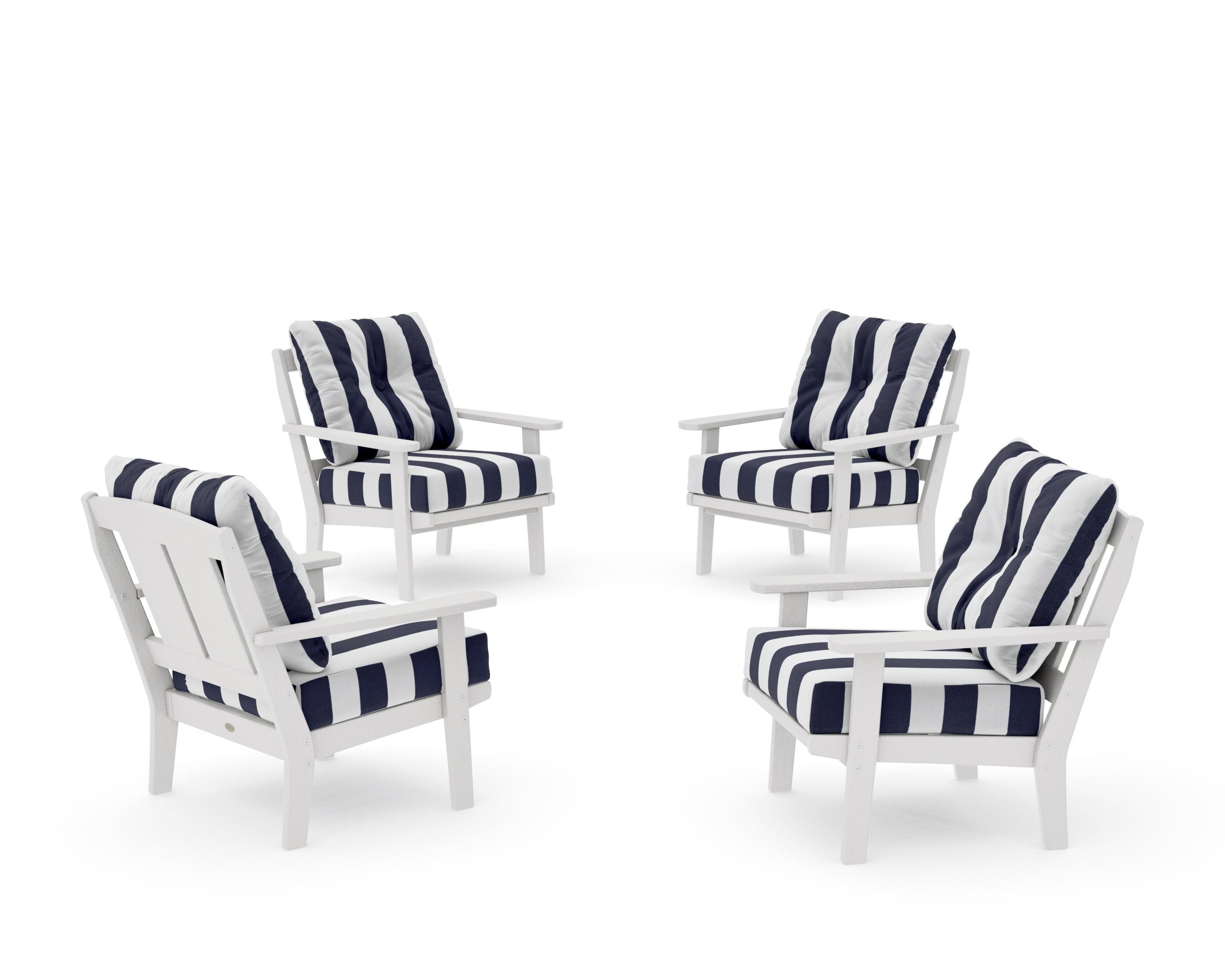 Mission 5-Piece Deep Seating Set with Fire Pit Table in Vintage White / Cabana Stripe Navy