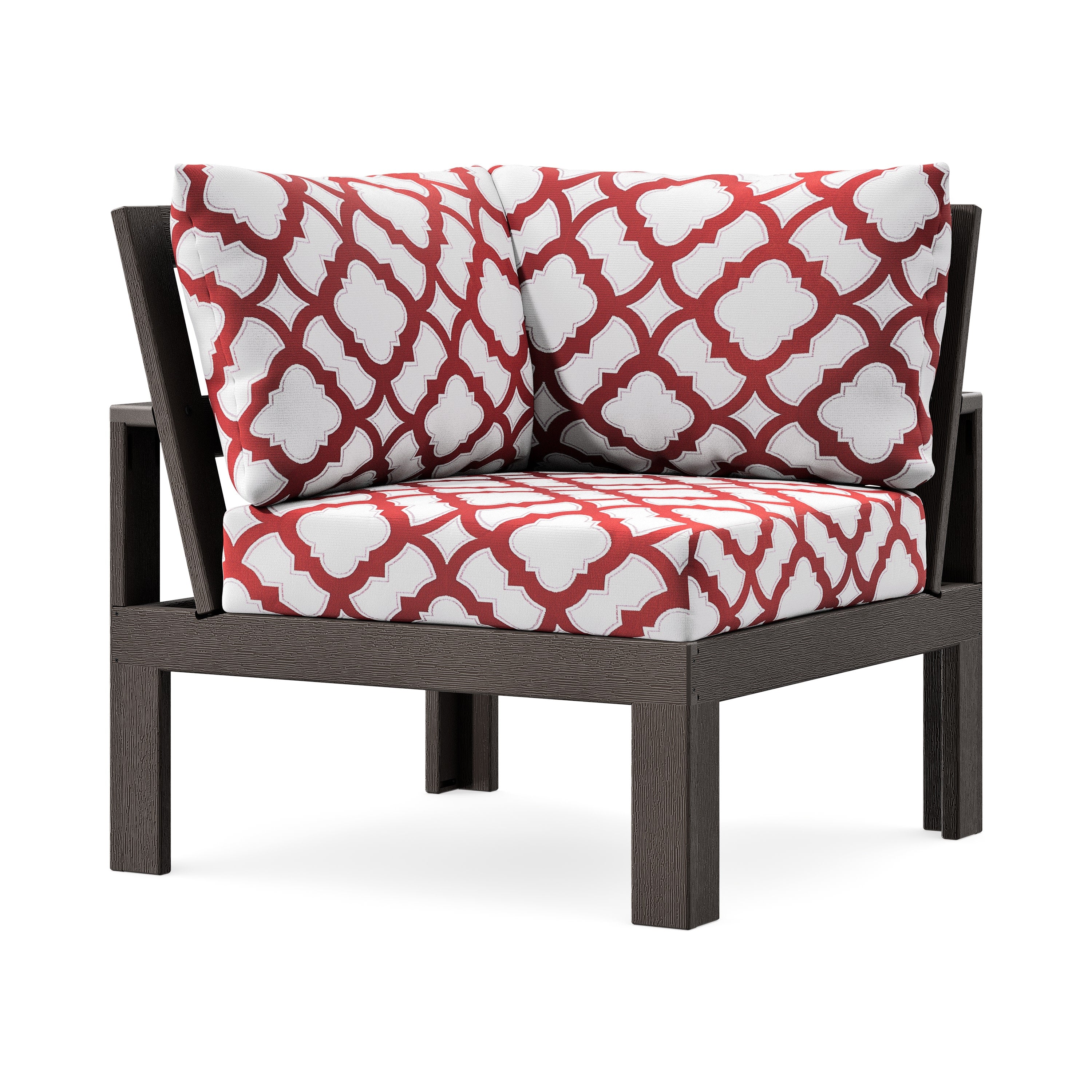 Modular Corner Chair in Vintage Coffee / Trellis Crimson