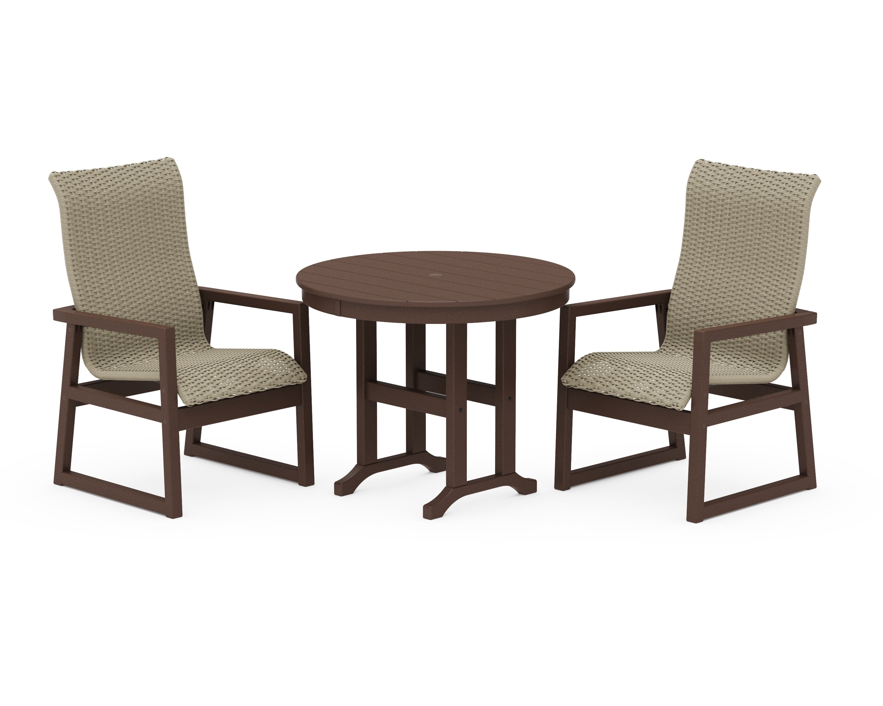 EDGE Woven Highback 3-Piece Farmhouse Dining Set in Mahogany / Dune Grass