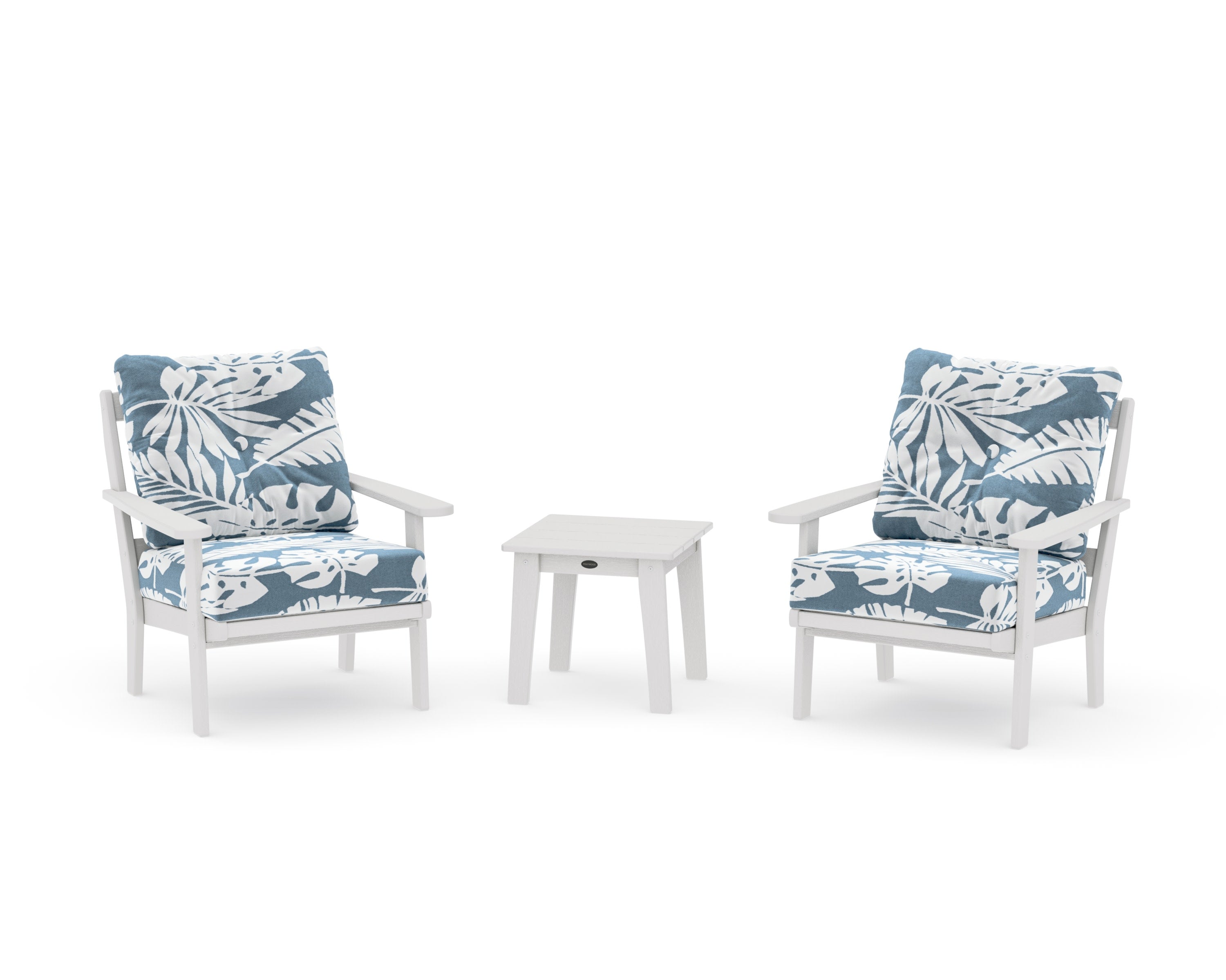 Mission 3-Piece Deep Seating Set in Vintage White / Leaf Sky Blue