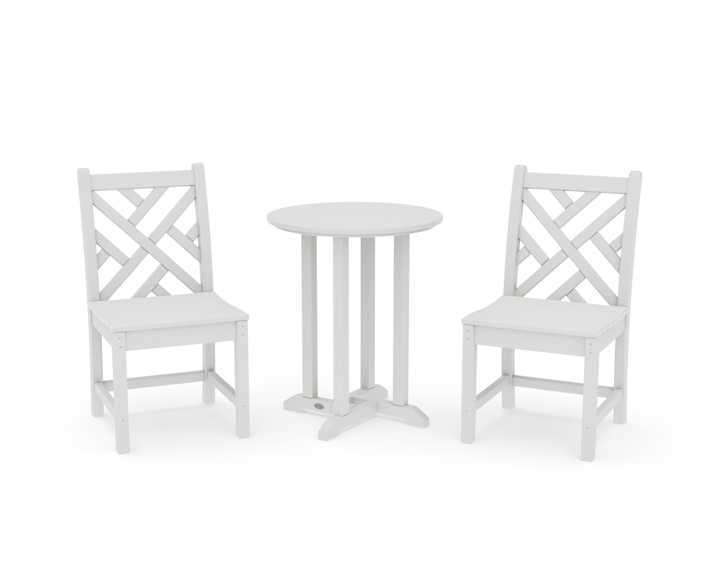 Chippendale Side Chair 3-Piece Round Bistro Dining Set in Vintage White
