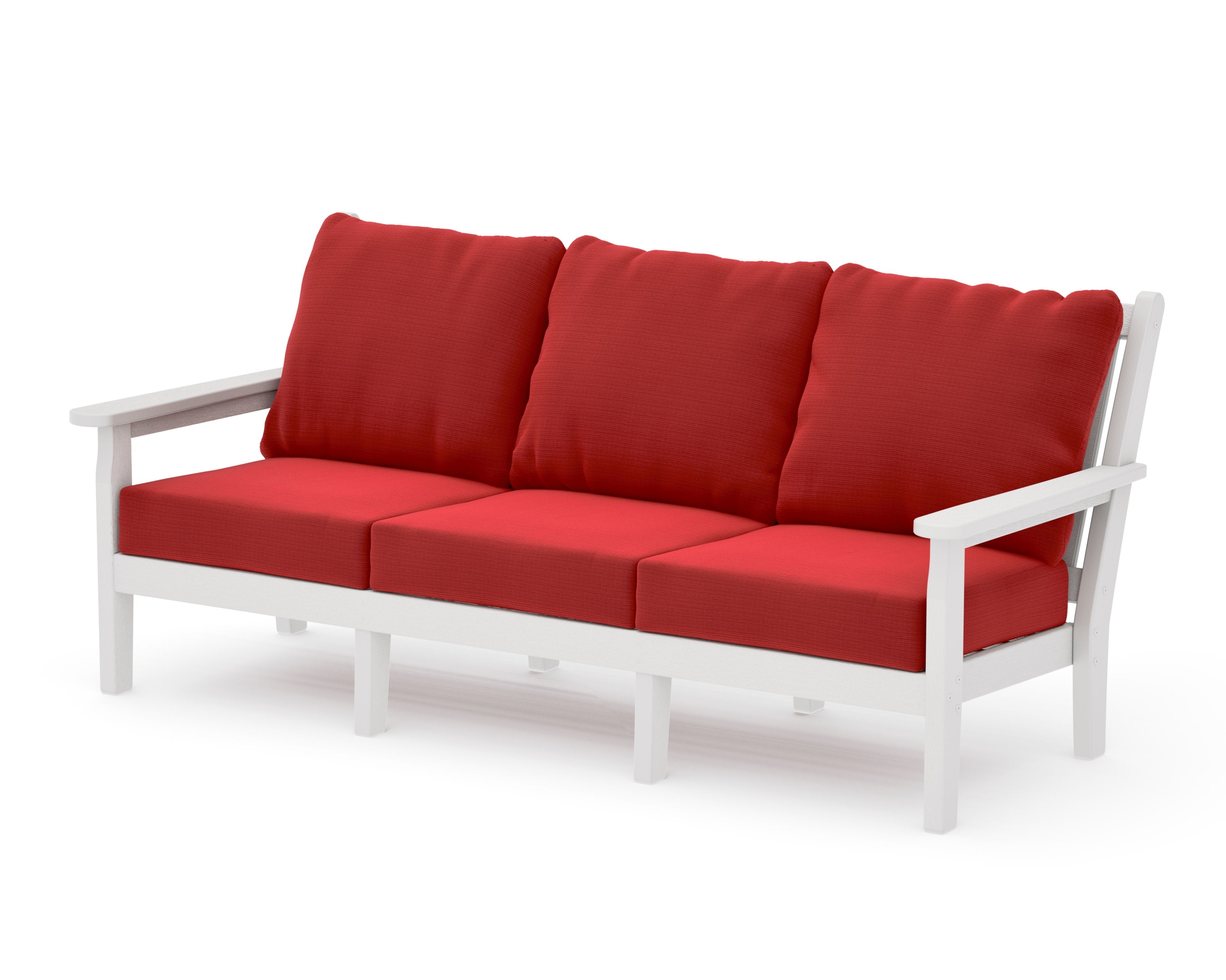 Chippendale Deep Seating Sofa in Vintage White / Crimson Linen