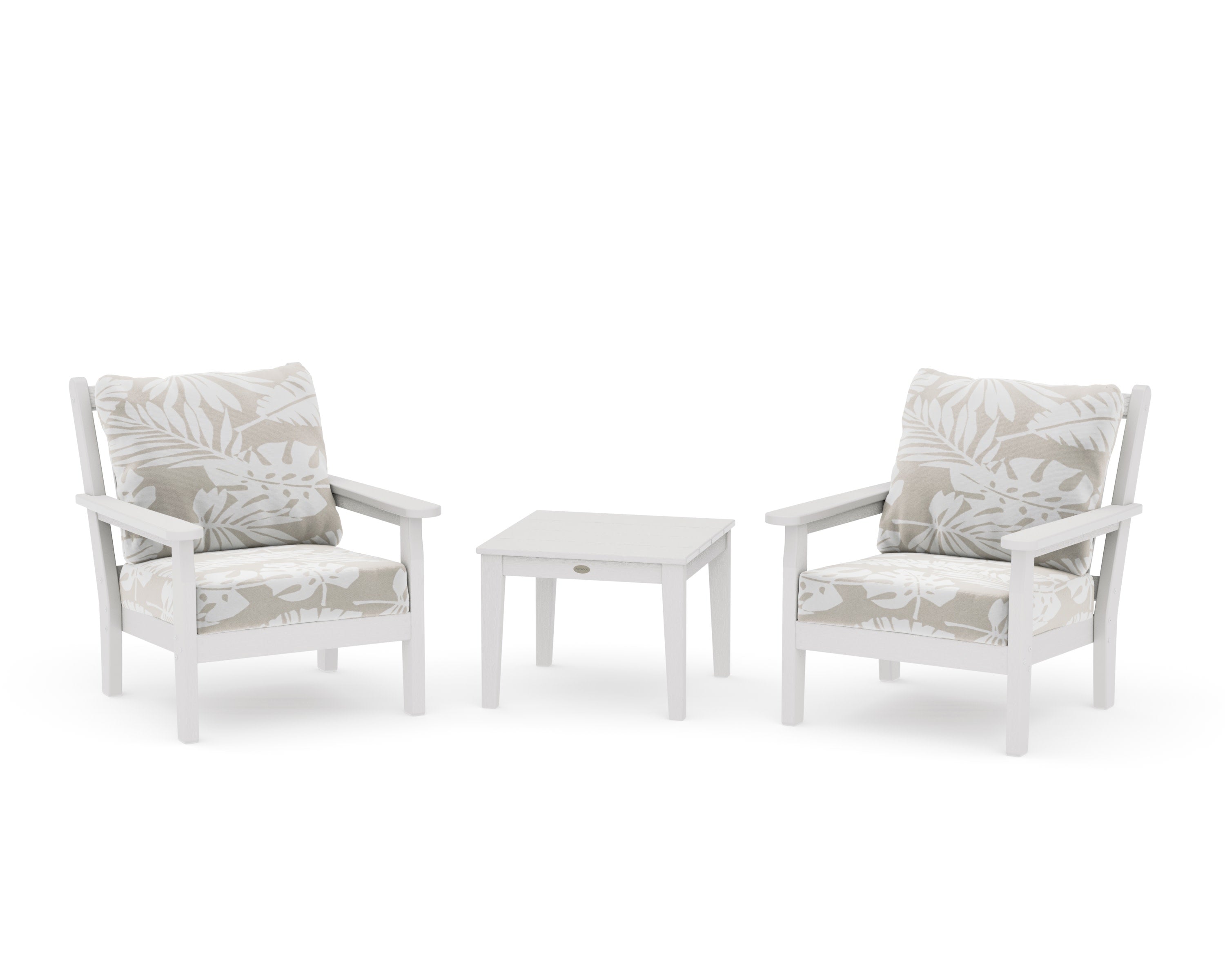 Chippendale 3-Piece Deep Seating Set in Vintage White / Leaf Dune Burlap