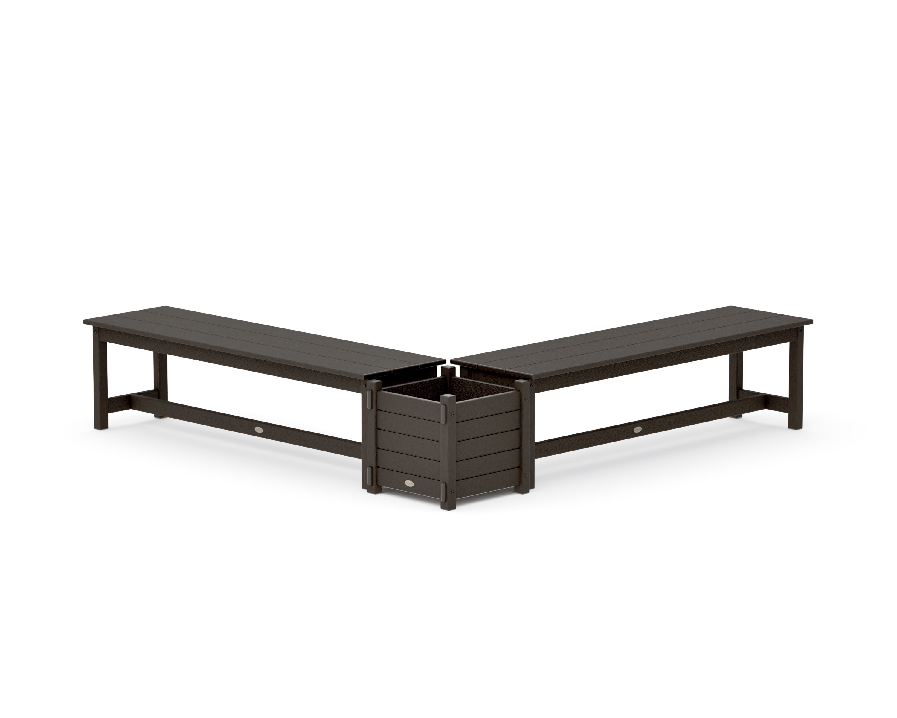 60" Nautical L- Shaped Planter Bench Set in Vintage Coffee