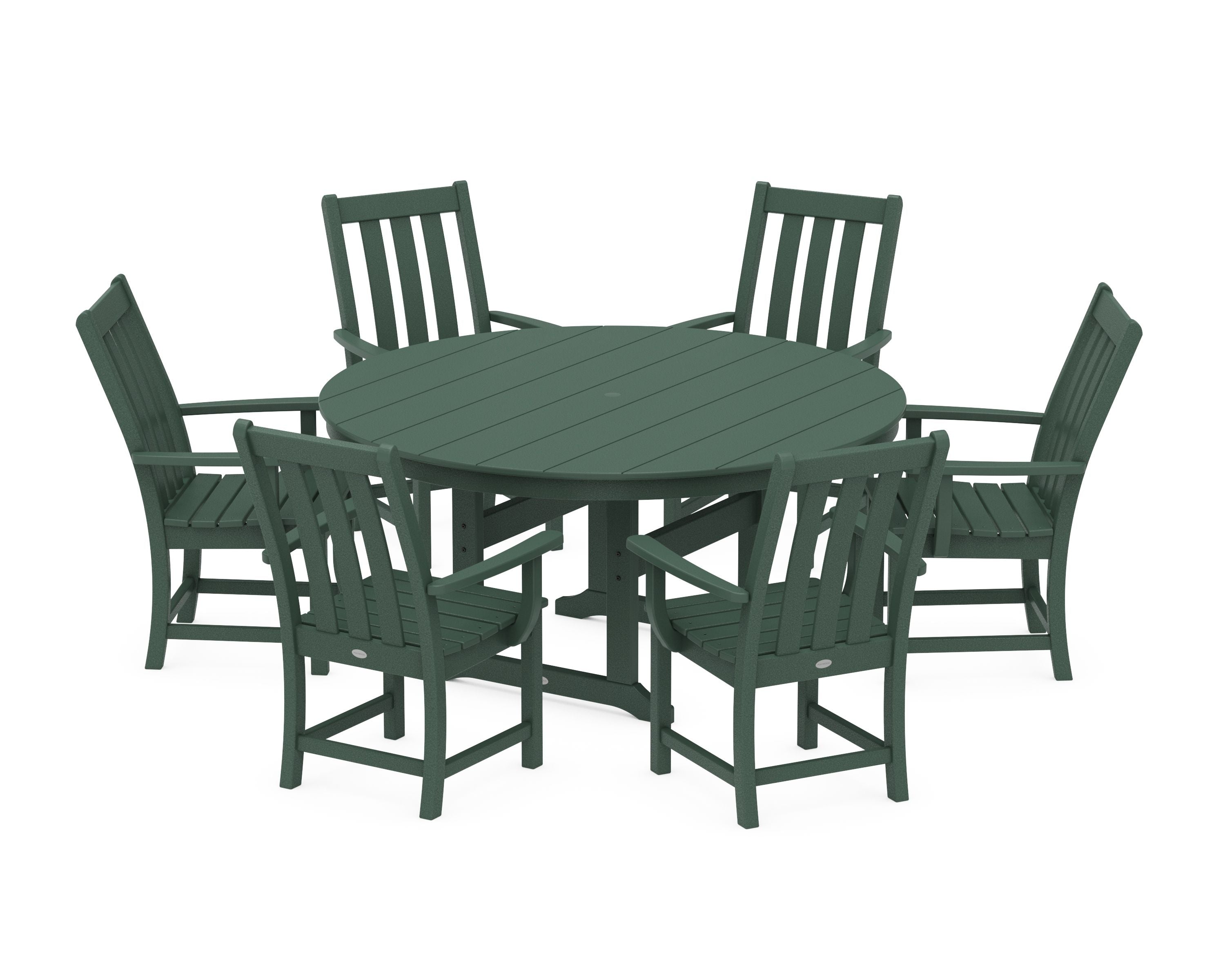 Vineyard 7-Piece Arm Chair Round Farmhouse Dining Set in Green