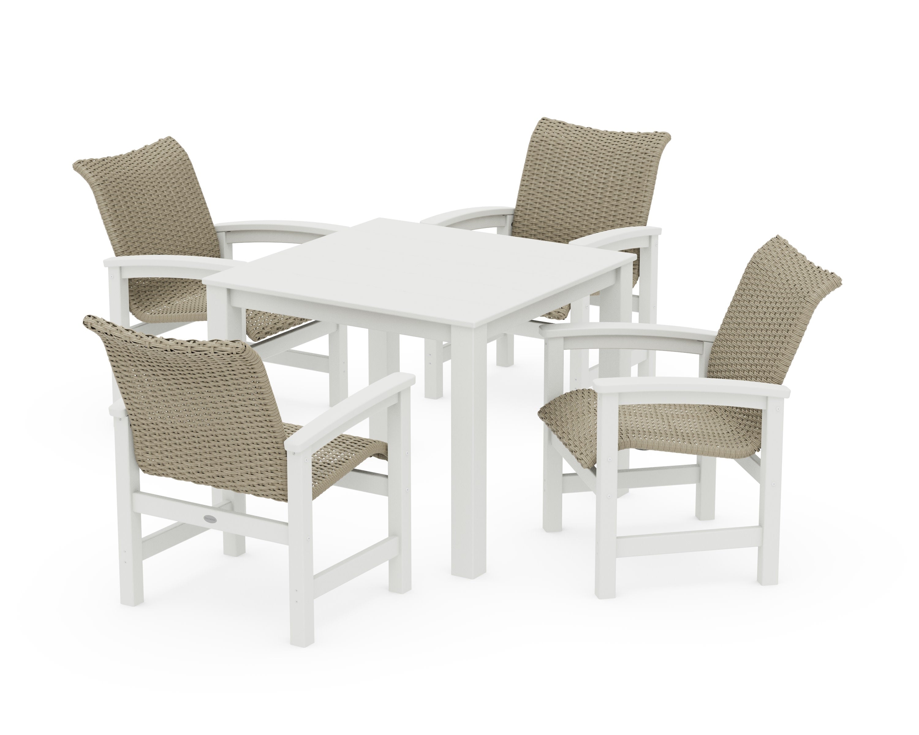 Coastal Woven 5-Piece Parsons Dining Set in Vintage White / Dune Grass
