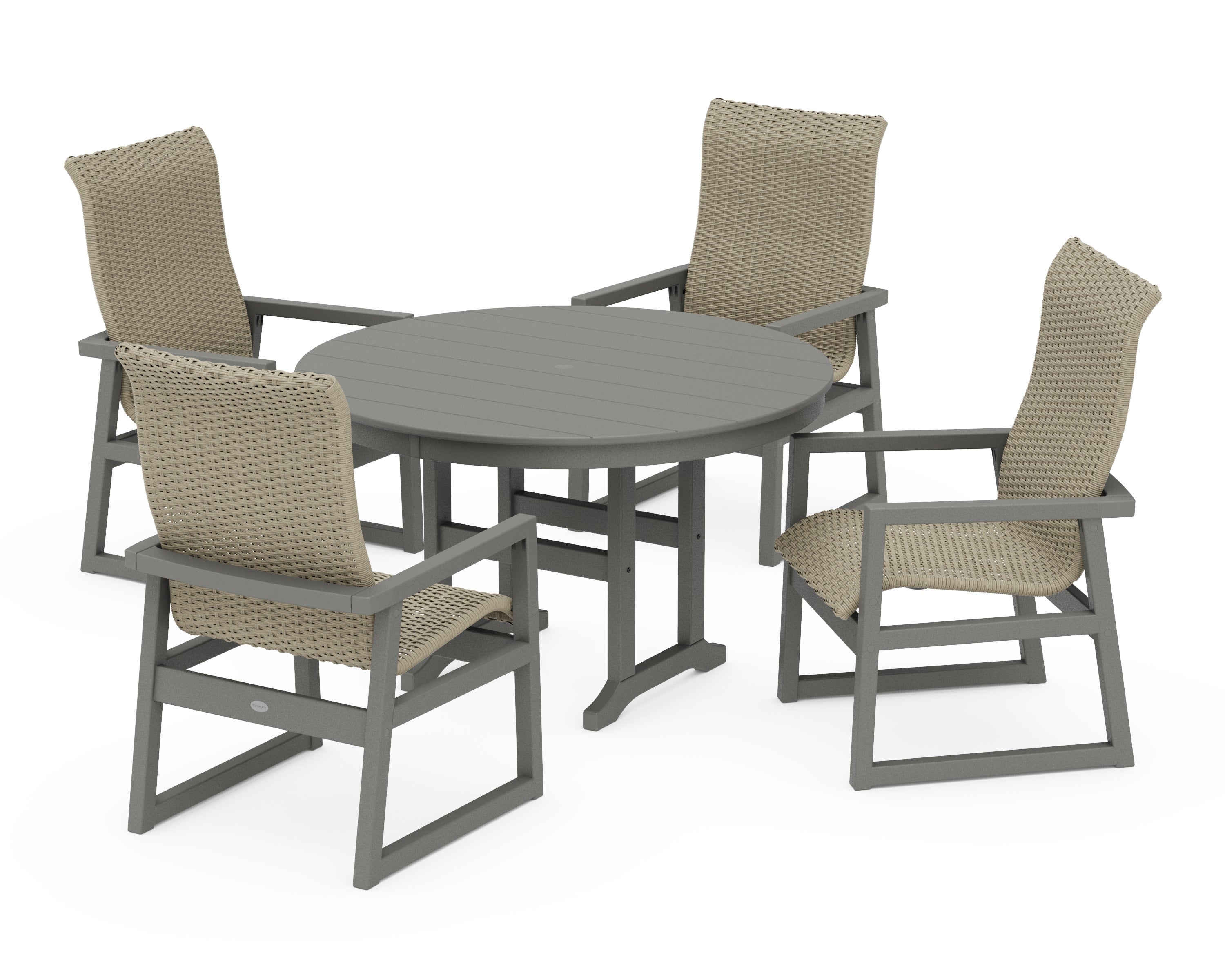EDGE Woven Highback 5-Piece Round Farmhouse Dining Set in Slate Grey / Dune Grass