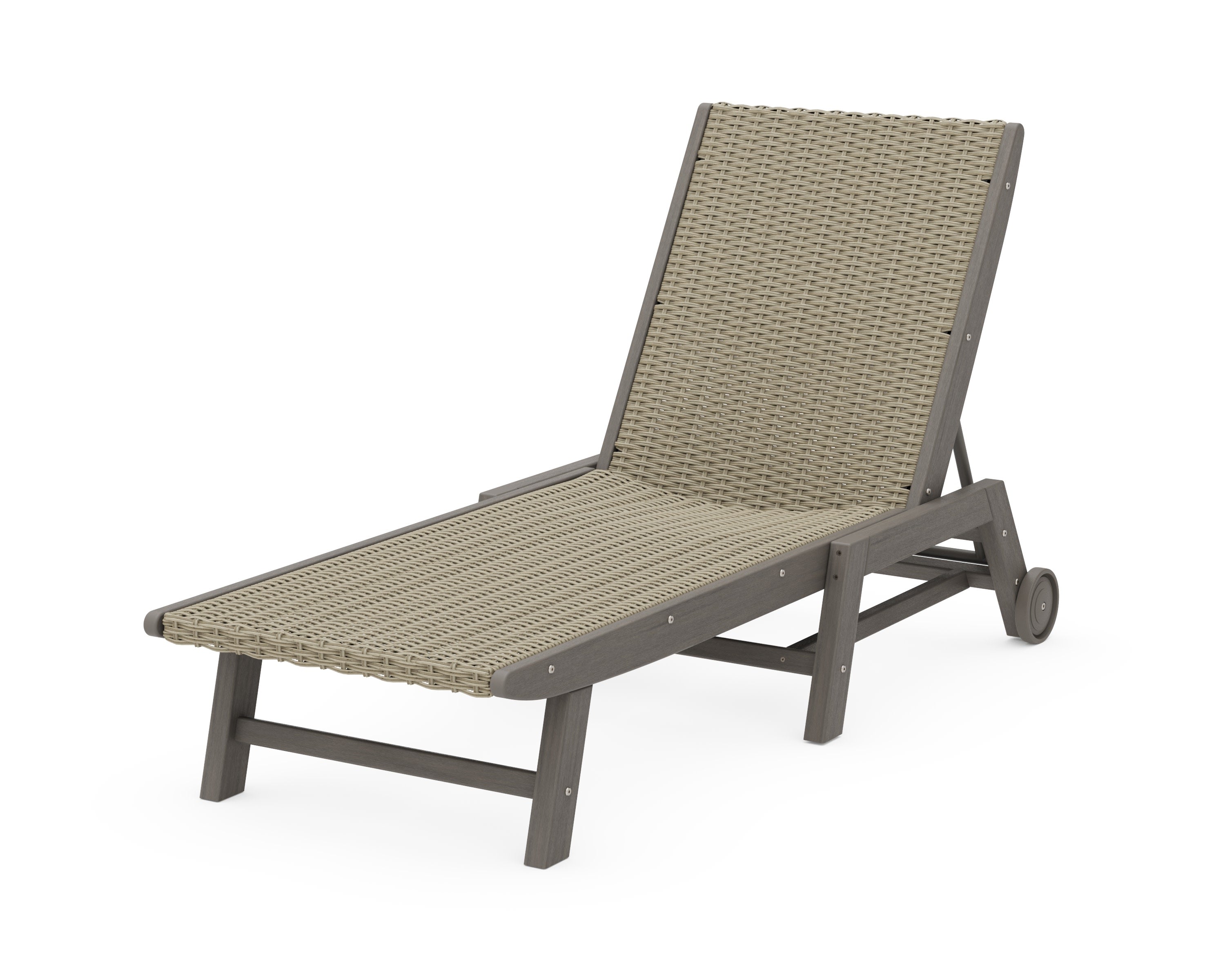Coastal Woven Chaise with Wheels in Driftwood / Dune Grass