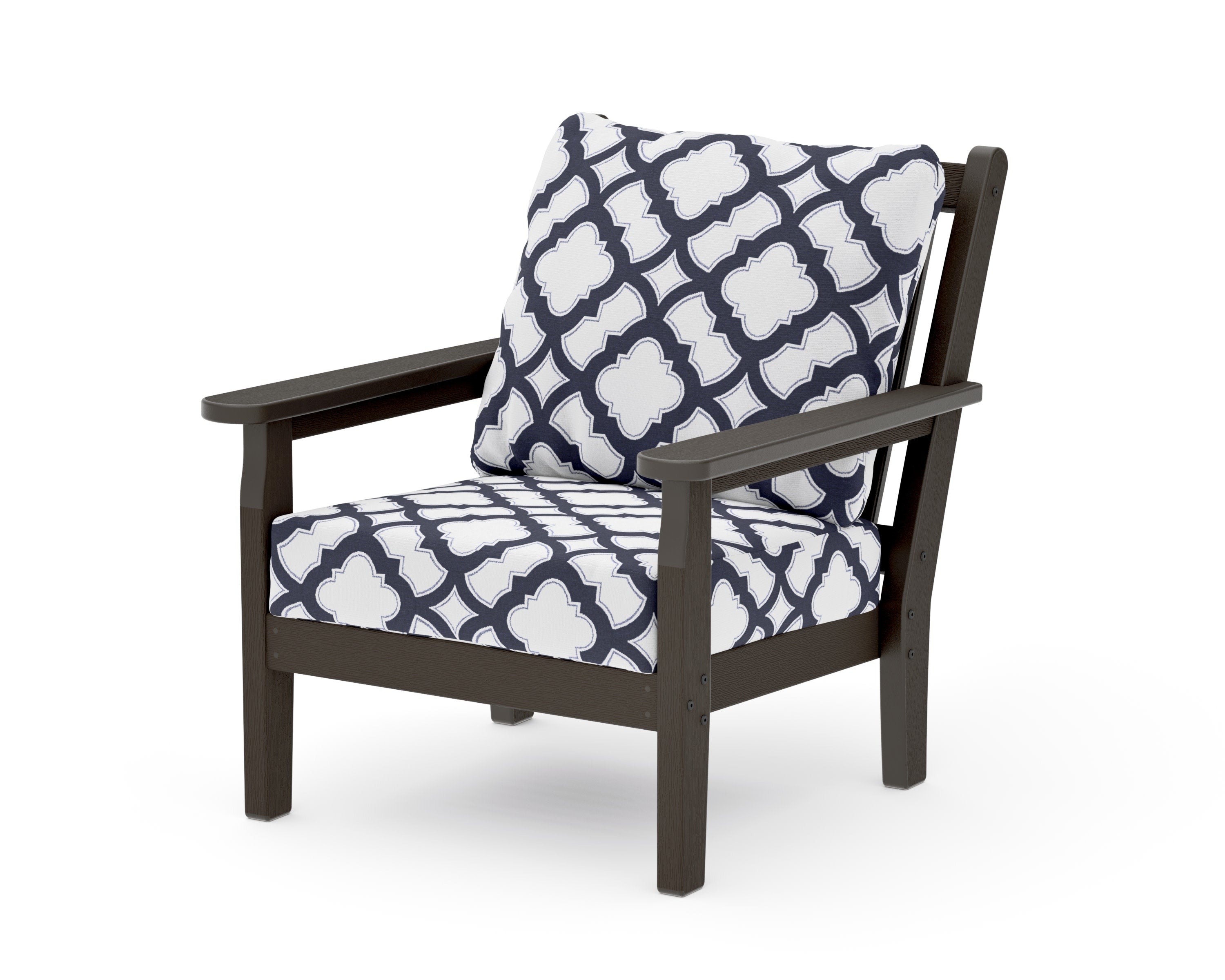 Chippendale Deep Seating Chair in Vintage Coffee / Trellis Navy