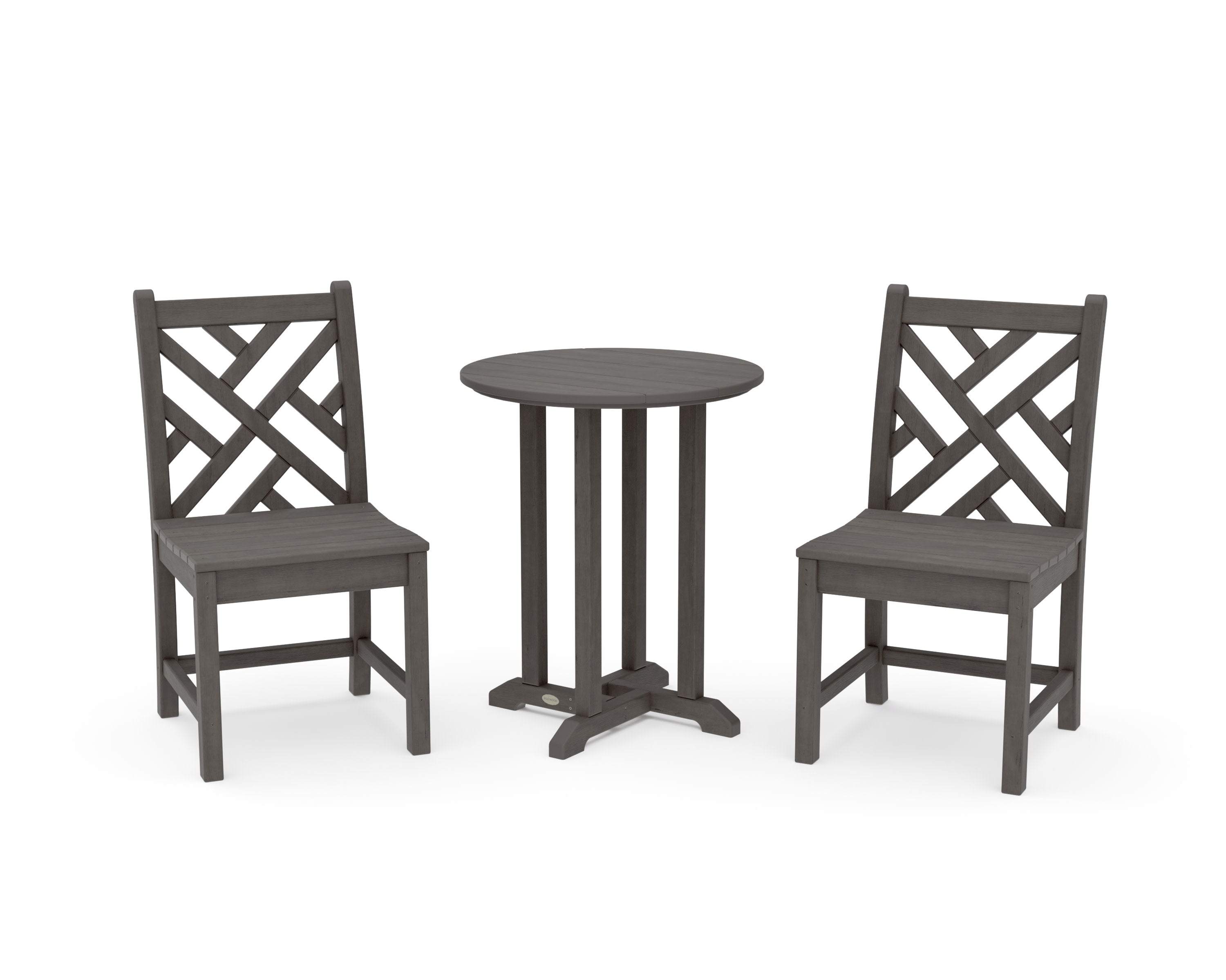 Chippendale Side Chair 3-Piece Round Bistro Dining Set in Driftwood