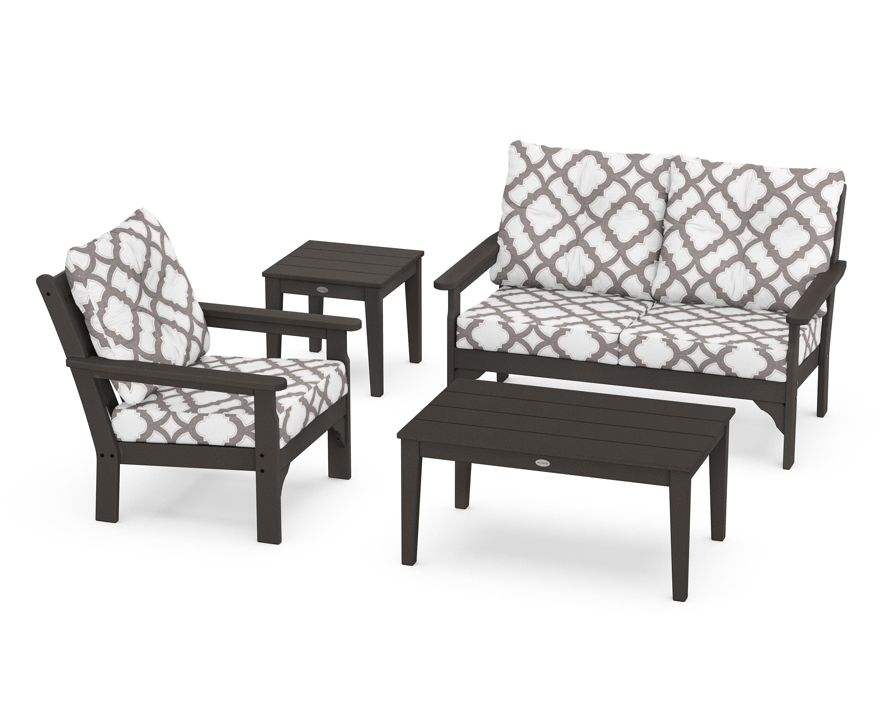 Vineyard 4-Piece Deep Seating Set in Vintage Coffee / Trellis Grey Mist