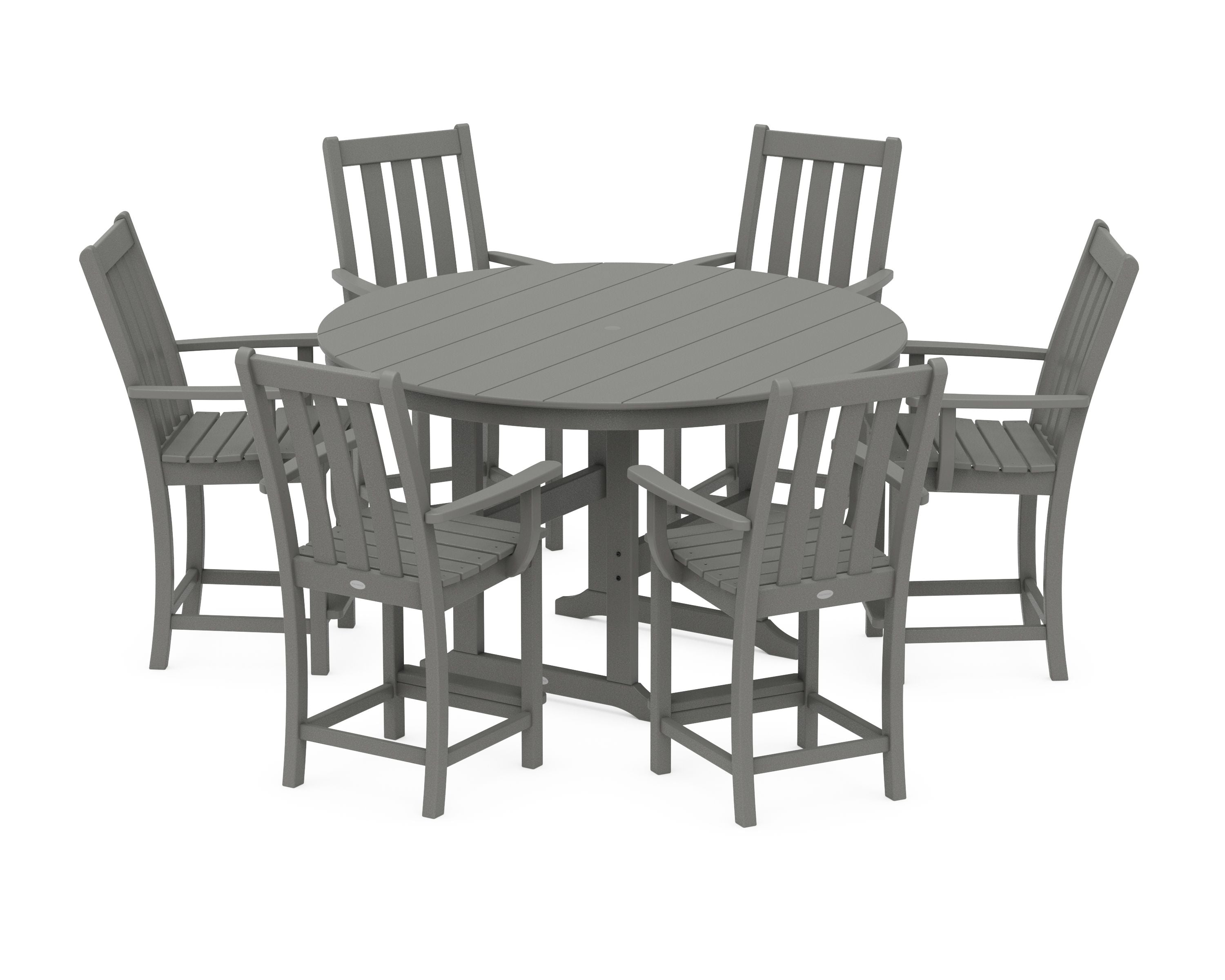 Vineyard 7-Piece Arm Chair Round Farmhouse Counter Set in Slate Grey