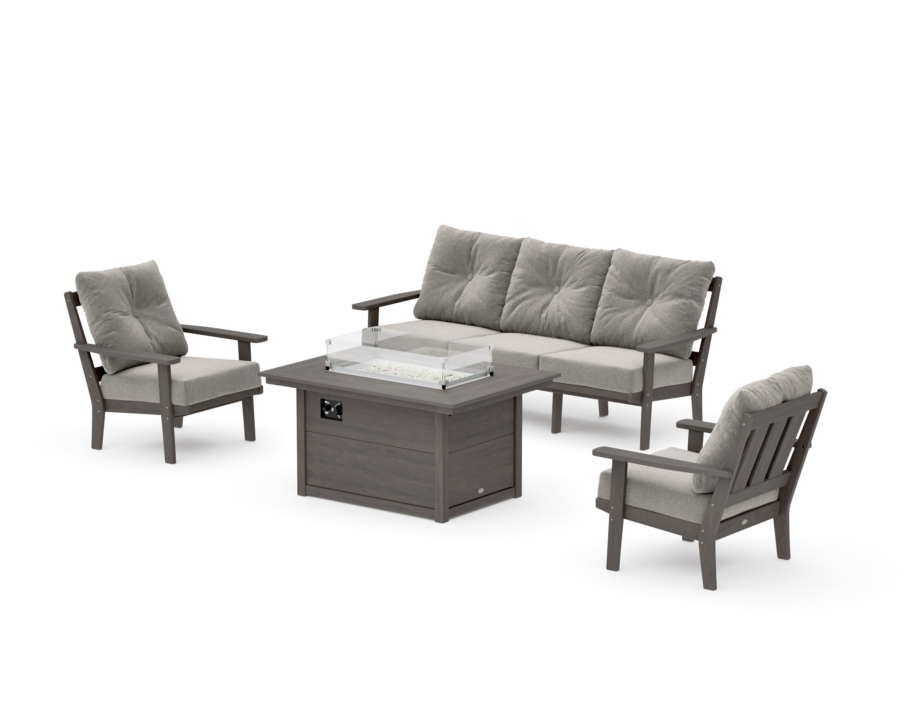 Oxford Deep Seating Fire Pit Table Set in Driftwood / Weathered Tweed