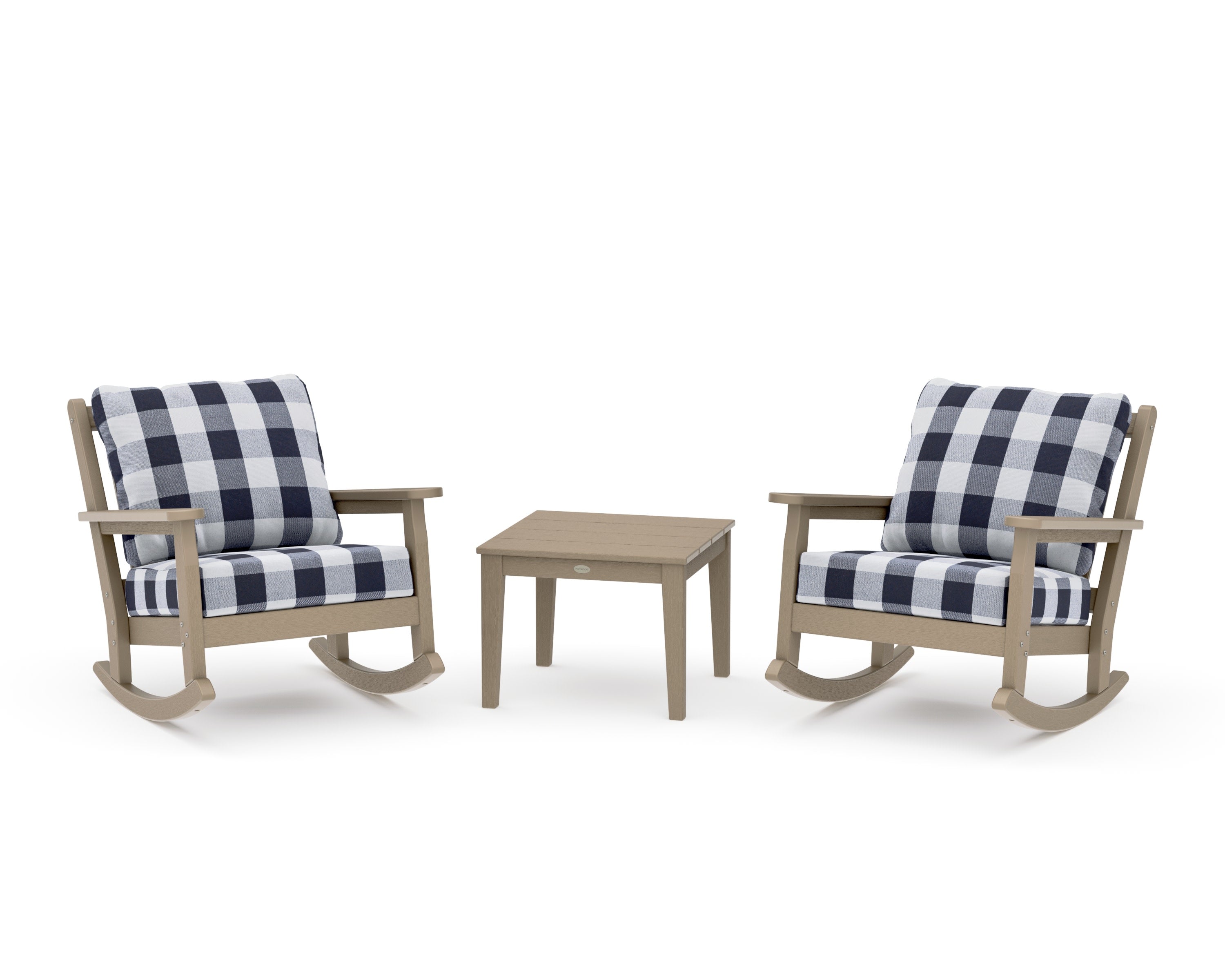 Chippendale 3-Piece Deep Seating Rocker Set in Vintage Sahara / Buffalo Plaid Navy