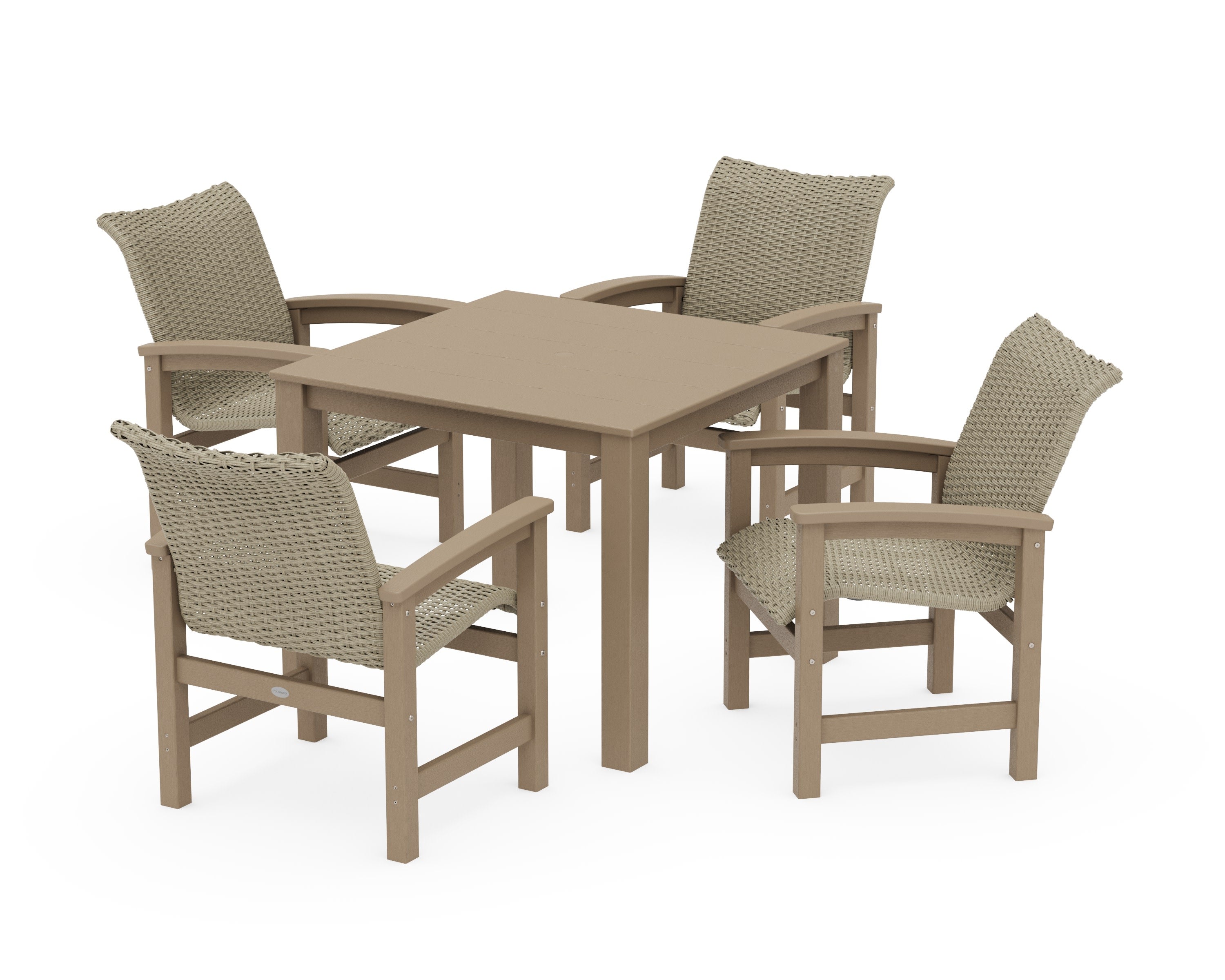 Coastal Woven 5-Piece Parsons Dining Set in Vintage Sahara / Dune Grass