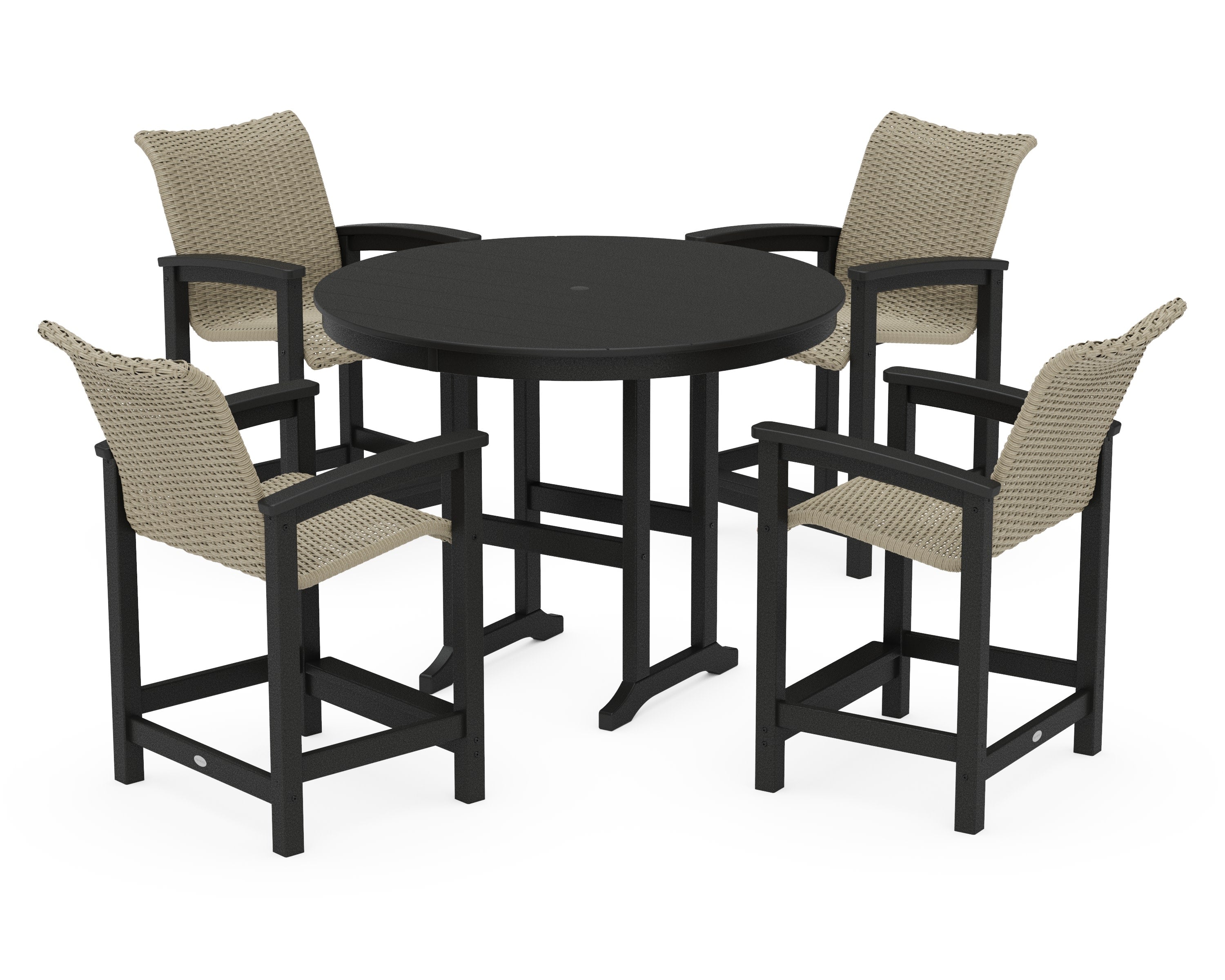 Coastal Woven 5-Piece Round Farmhouse Counter Set in Black / Dune Grass