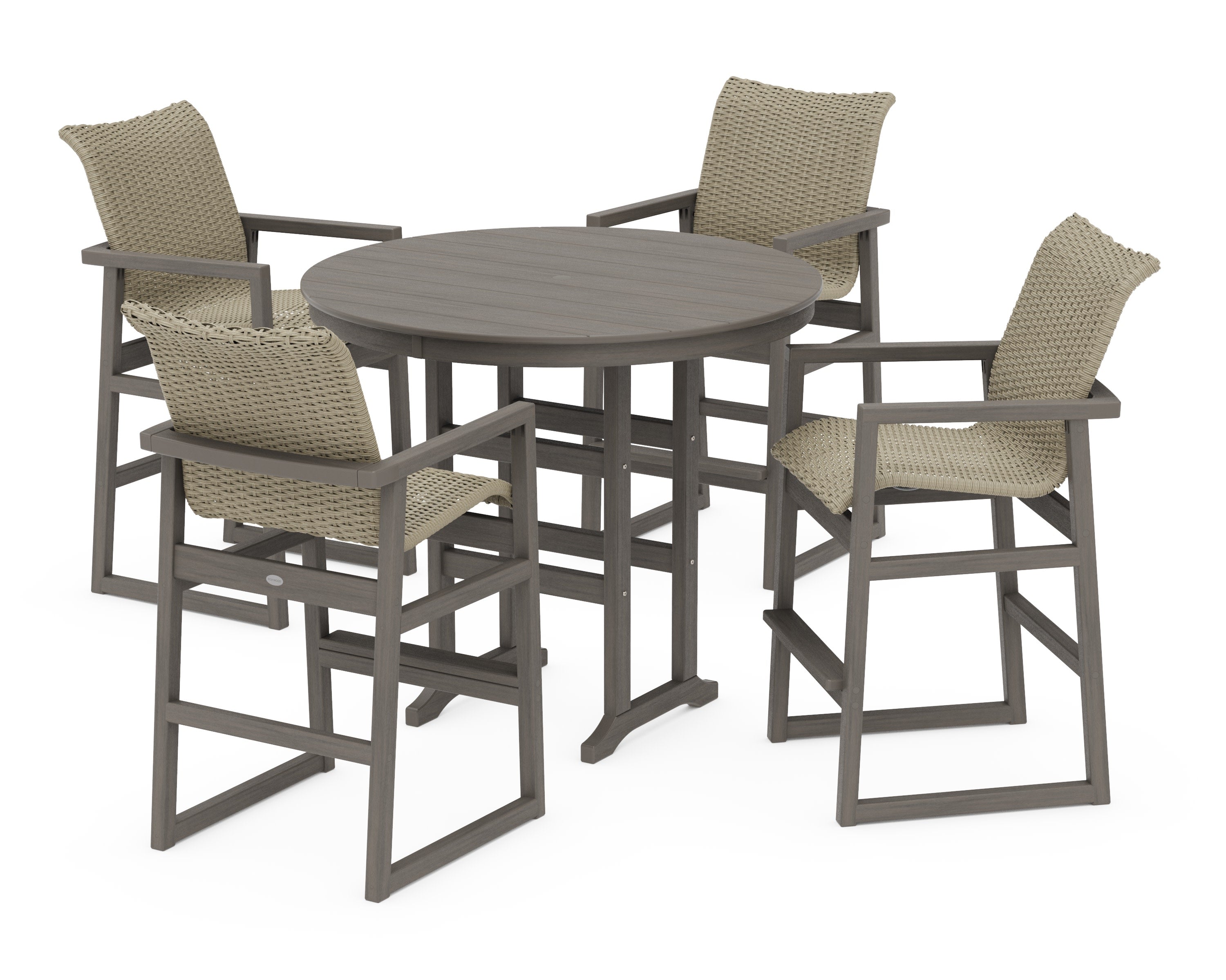 EDGE Woven 5-Piece Round Farmhouse Bar Set in Driftwood / Dune Grass