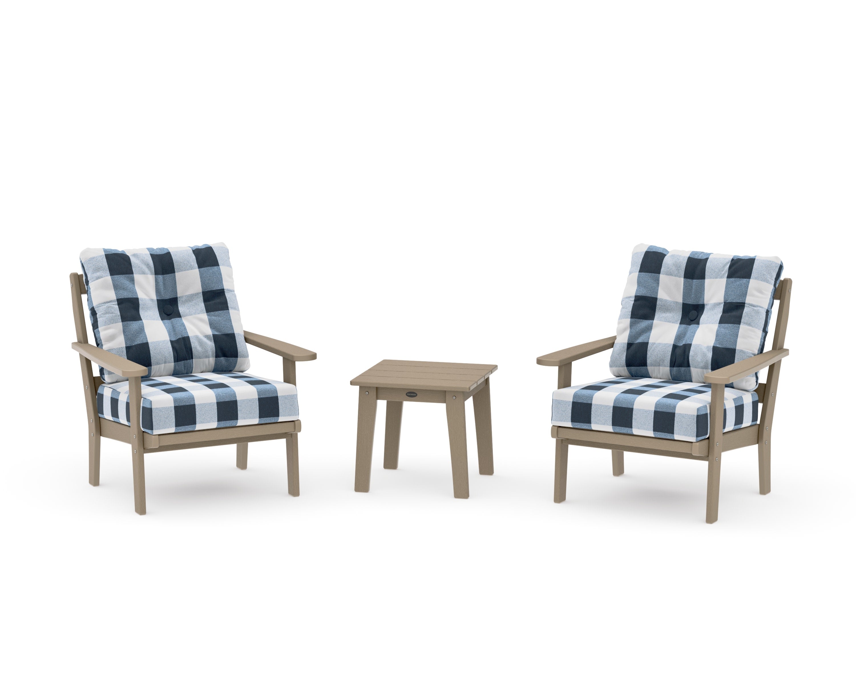 Mission 3-Piece Deep Seating Set in Vintage Sahara / Buffalo Plaid Marine Indigo