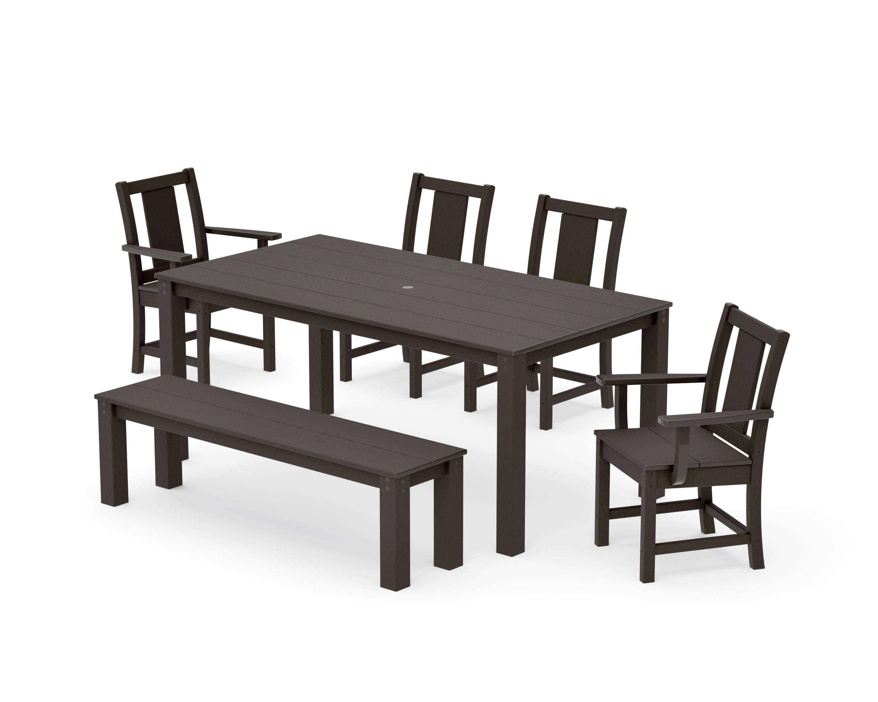 Prairie 6-Piece Parsons Dining Set with Bench in Vintage Coffee