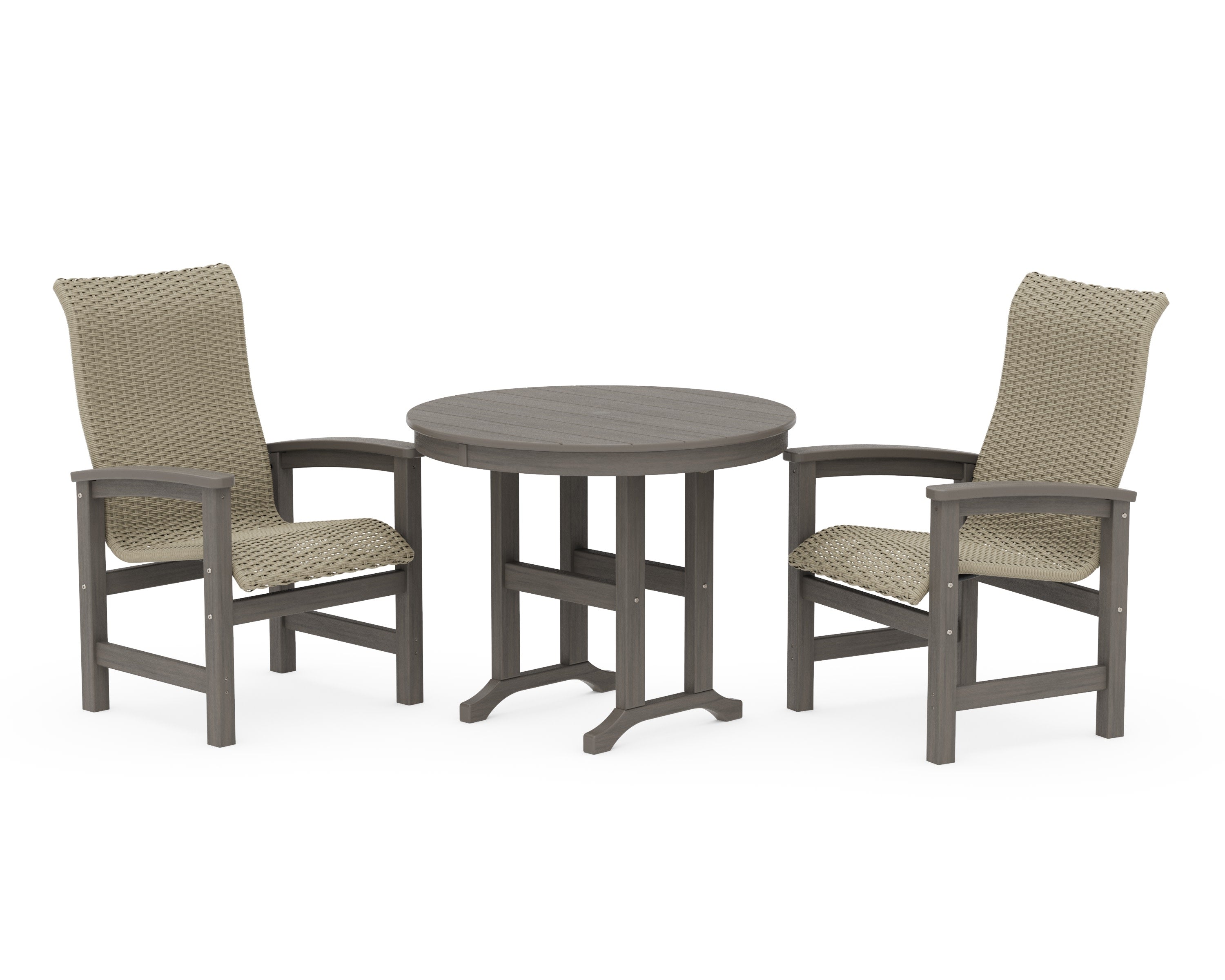 Coastal Woven High-Back 3-Piece Farmhouse Dining Set in Driftwood / Dune Grass