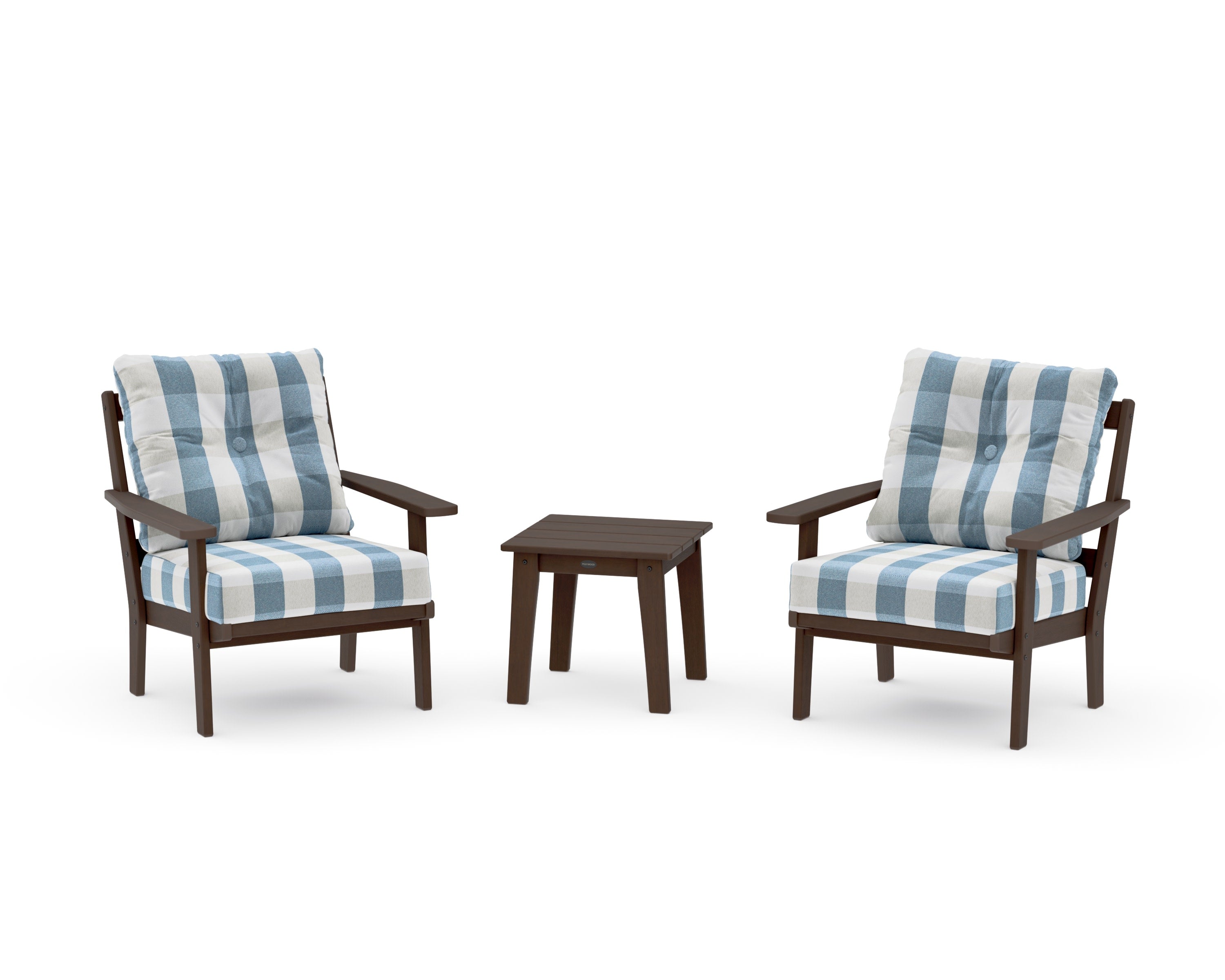 Oxford 3-Piece Deep Seating Set in Kona / Buffalo Plaid Sky Blue