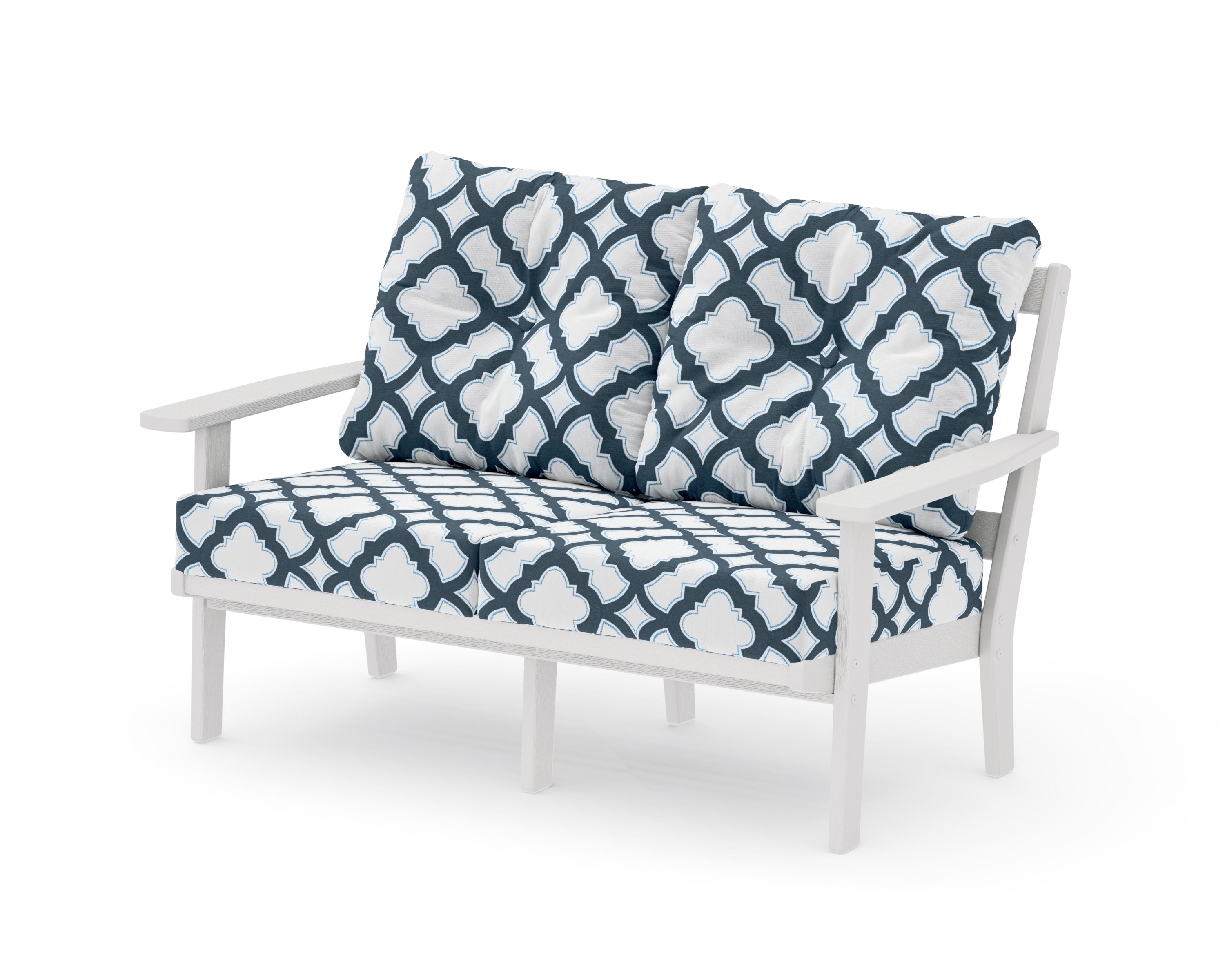 Oxford Deep SeatingLoveseat in Vintage White / Trellis Marine Indigo