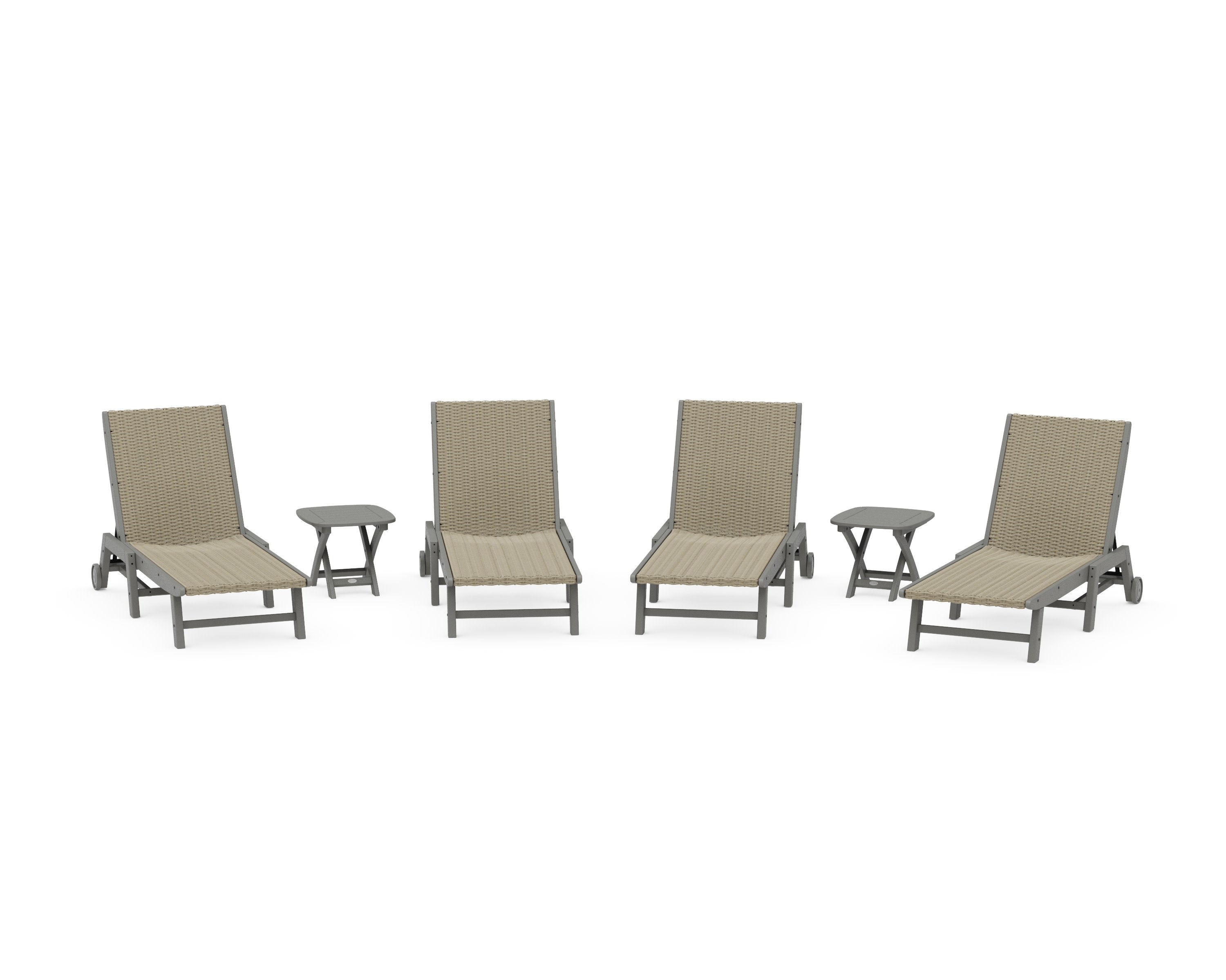 6- Piece Coastal Woven Chaise with Wheels Chaise Lounge Set in Slate Grey / Dune Grass