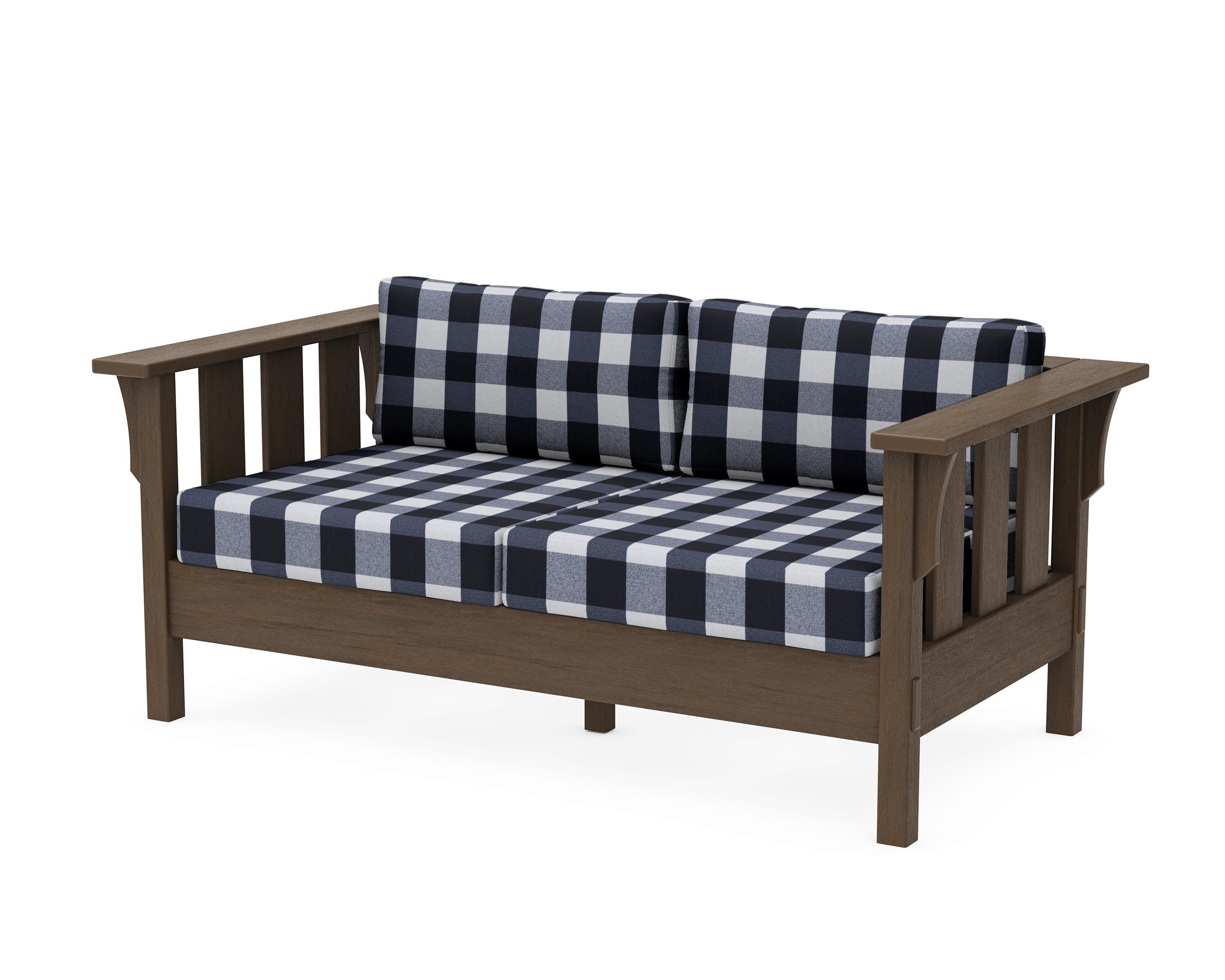 Acadia Deep Seating Loveseat in Kona / Buffalo Plaid Marine Indigo