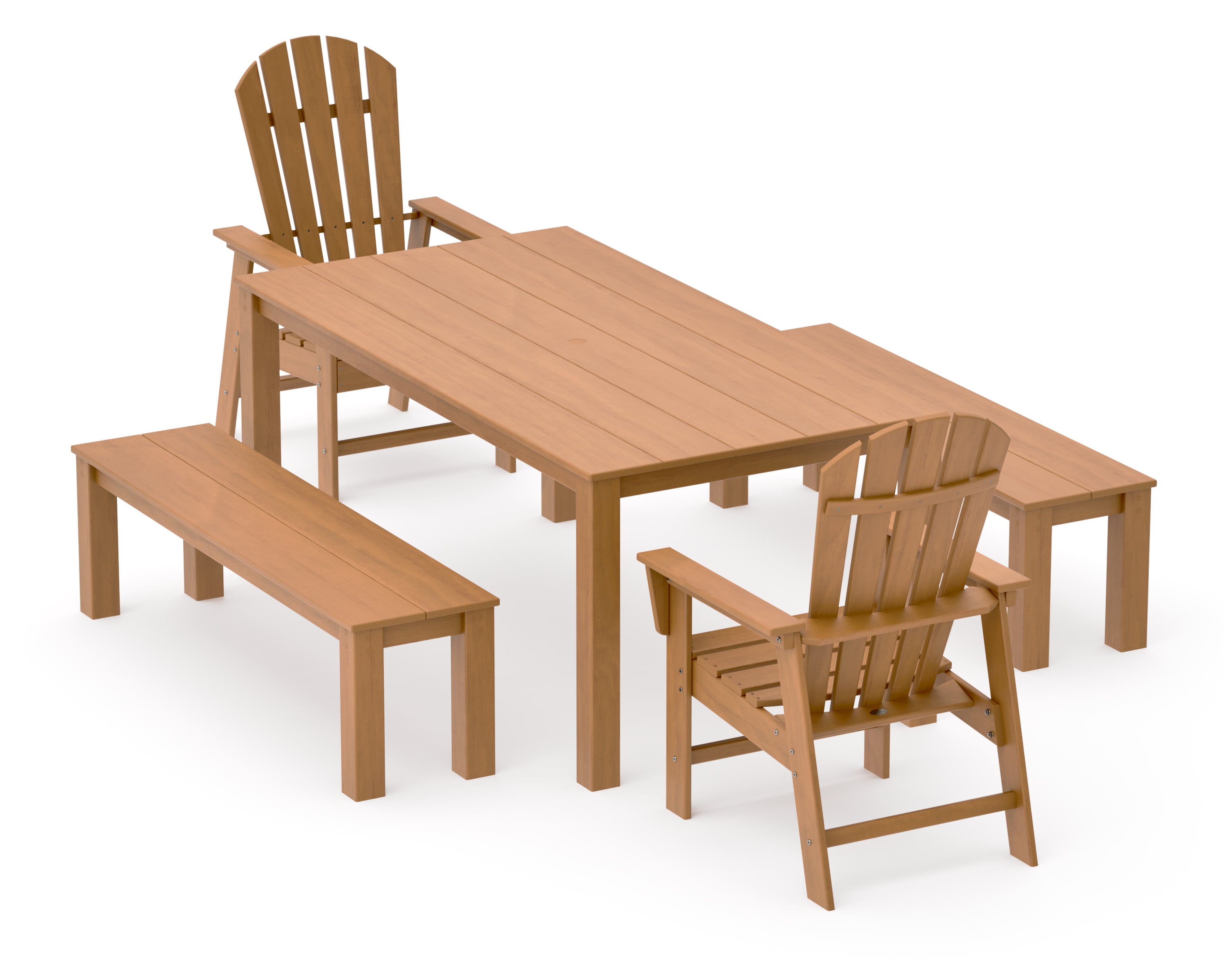South Beach 5-Piece Parsons Dining Set with Benches in Natural