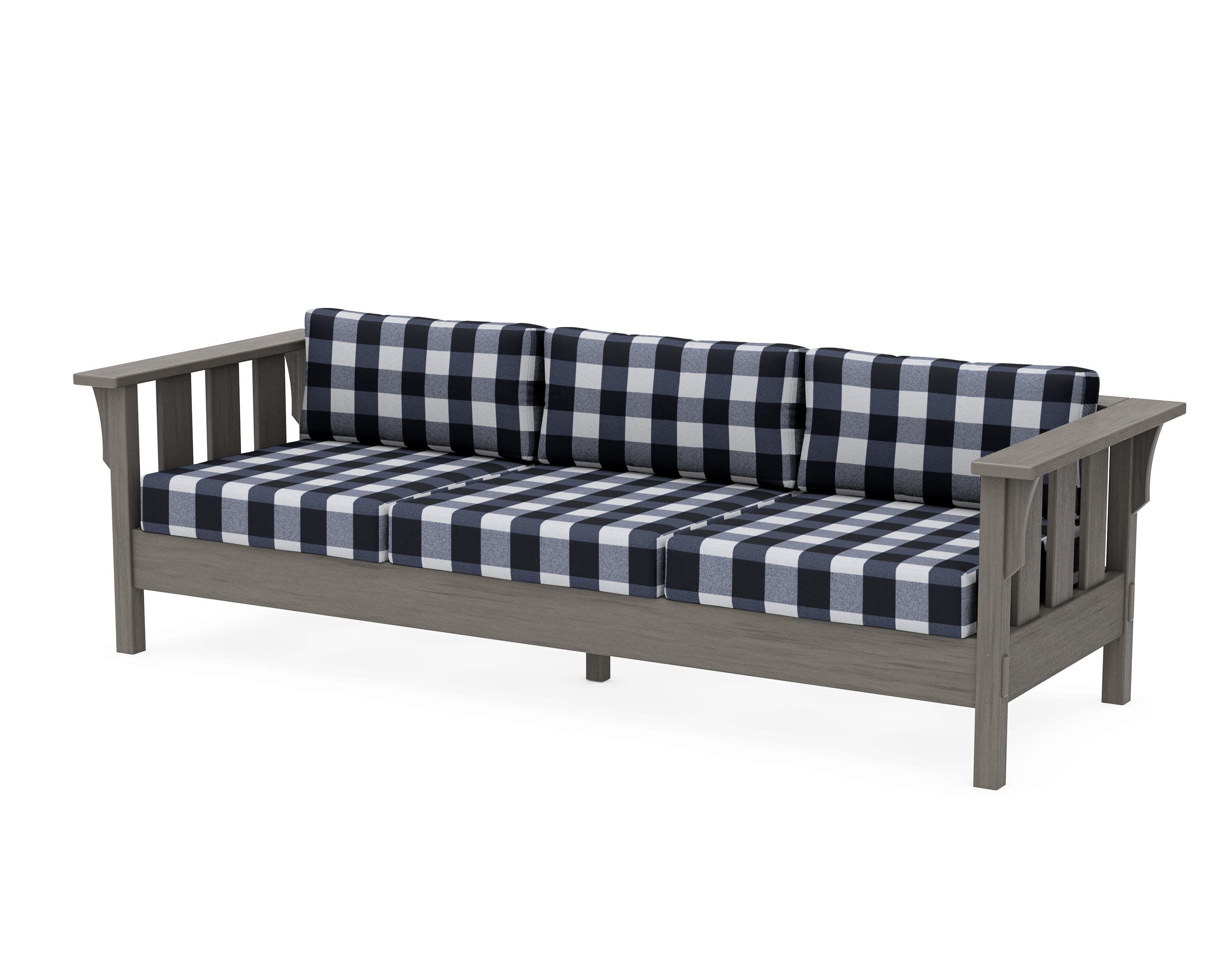 Acadia Deep Seating Sofa in Driftwood / Buffalo Plaid Marine Indigo