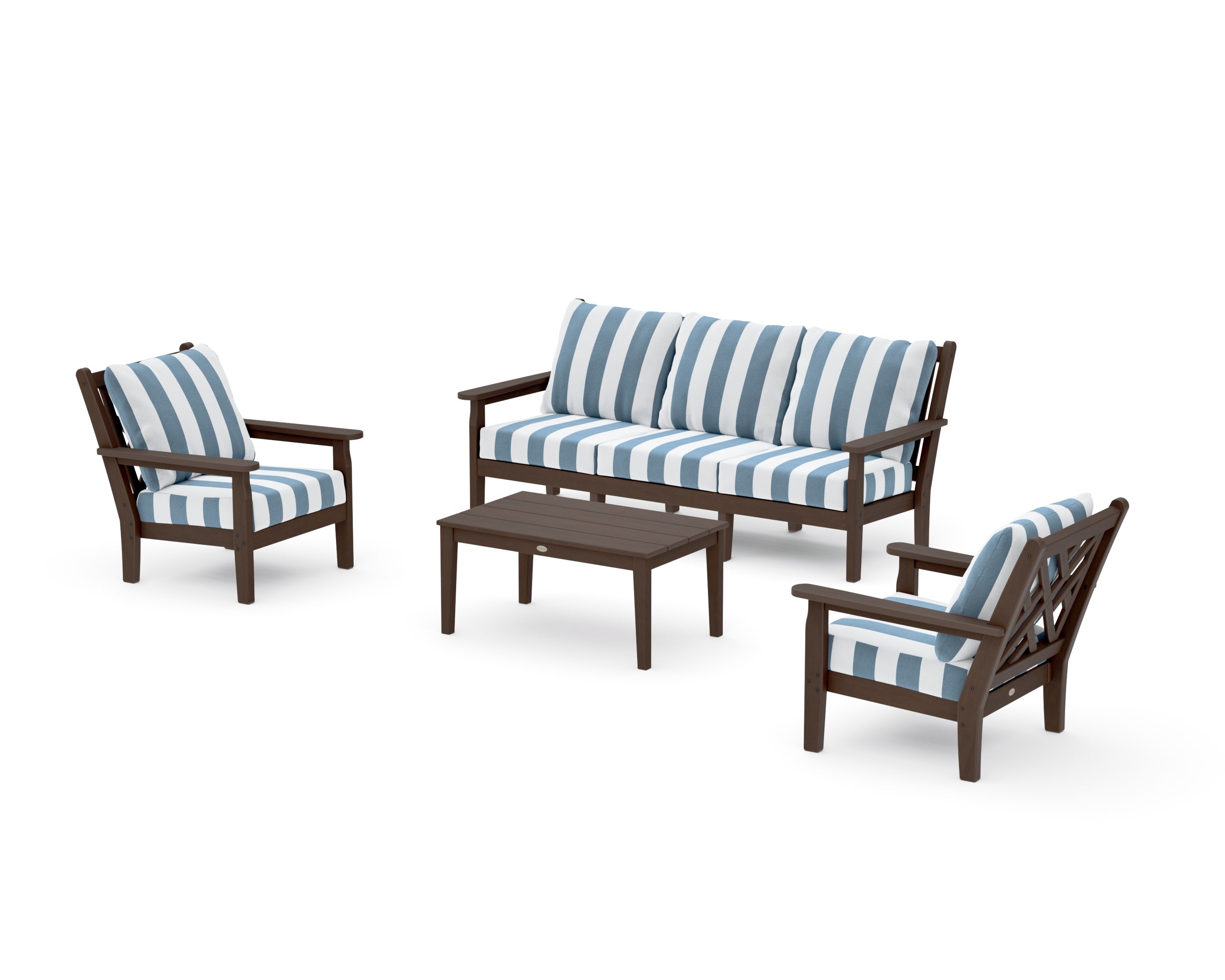 Chippendale 4-Piece Deep Seating Set with Sofa in Kona / Cabana Stripe Sky Blue