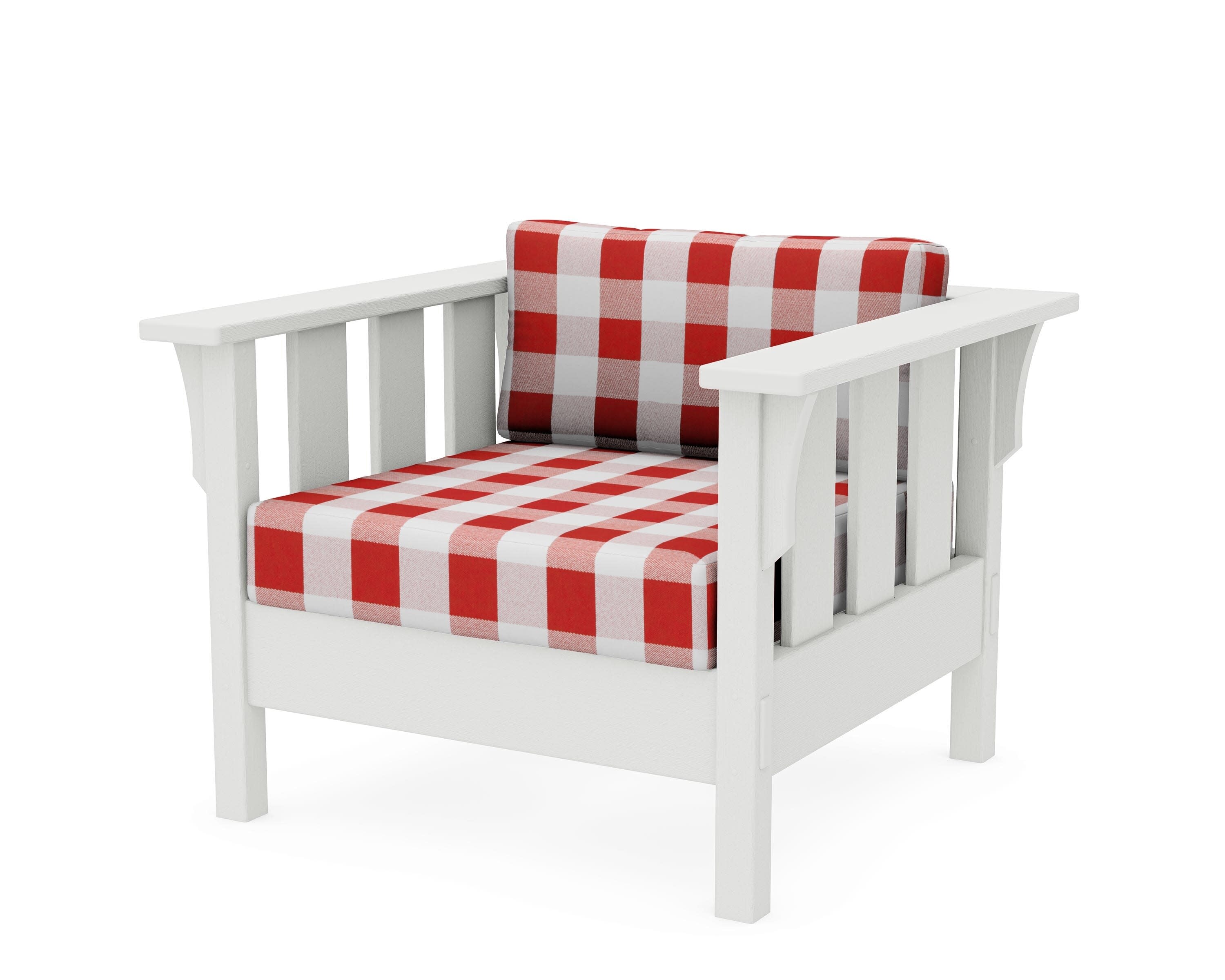 Acadia Deep Seating Chair in Vintage White / Buffalo Plaid Crimson